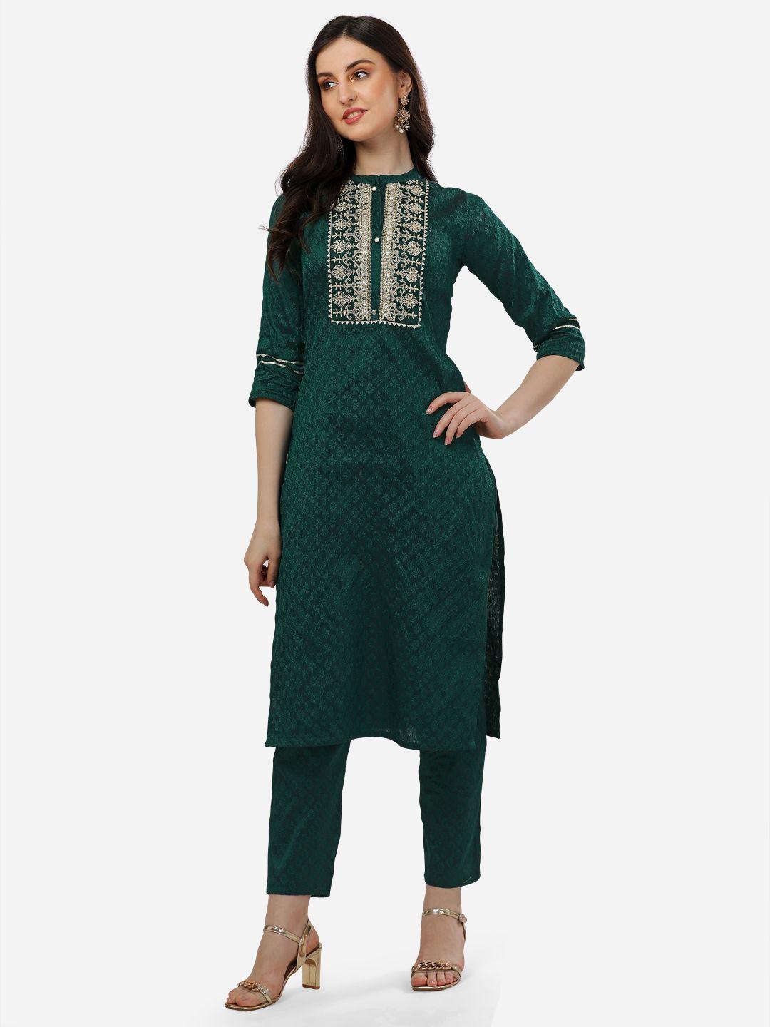 here&now women embroidered thread work kurta with trousers