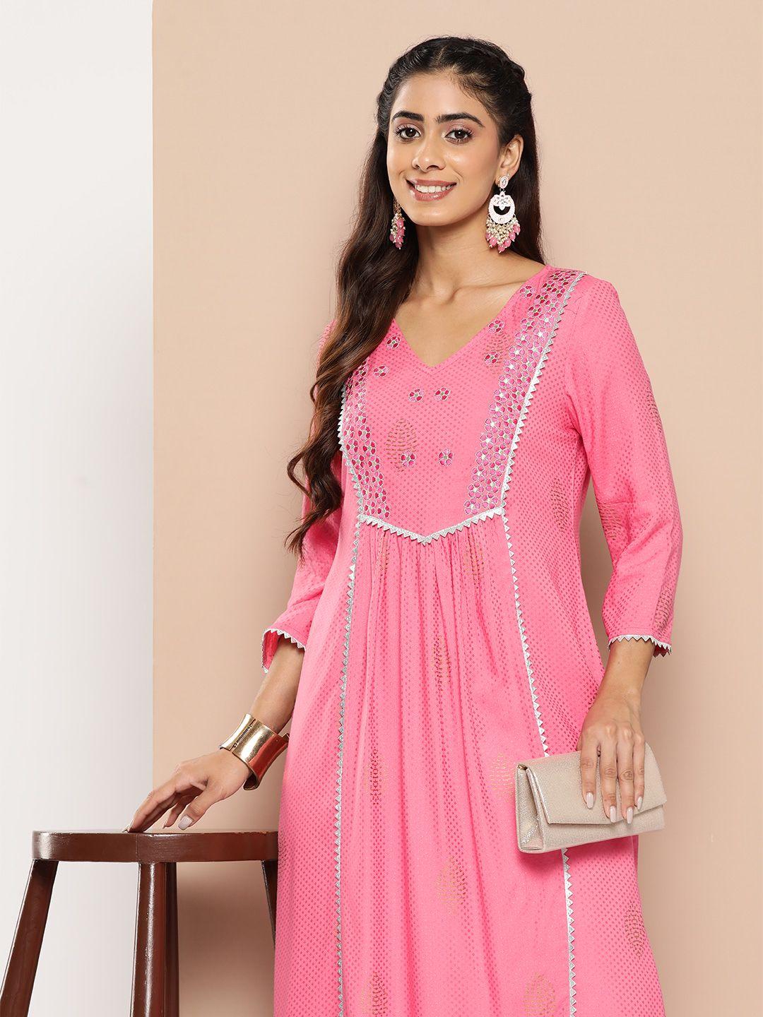 here&now women ethnic motifs embroidered gotta patti kurta