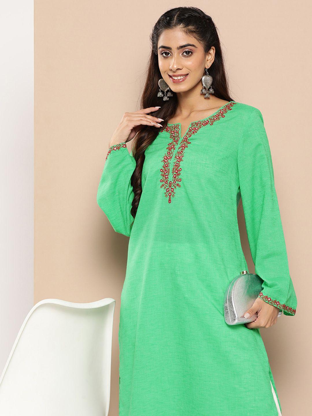 here&now women ethnic motifs embroidered mirror work kurta