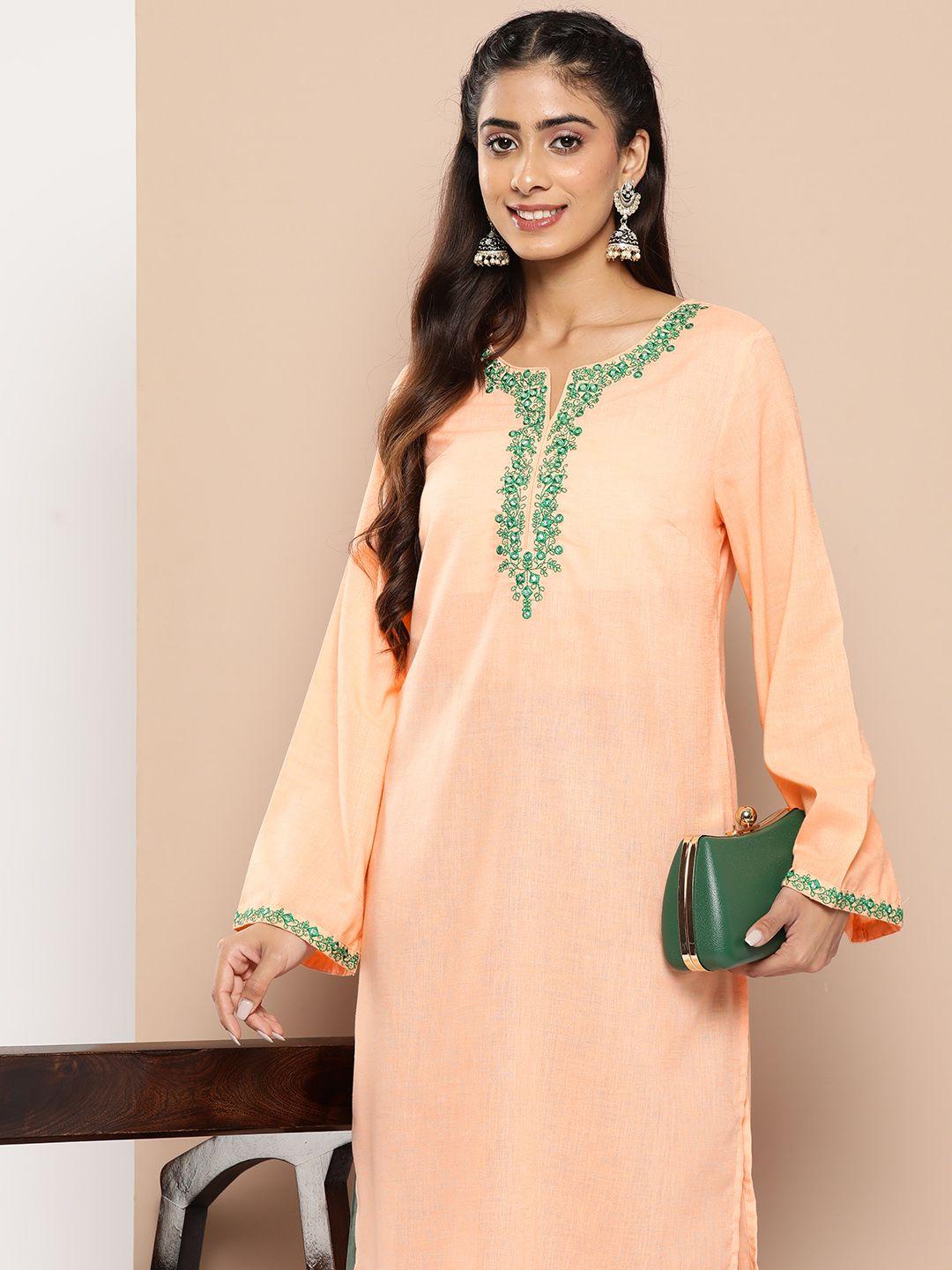 here&now women ethnic motifs embroidered mirror work kurta