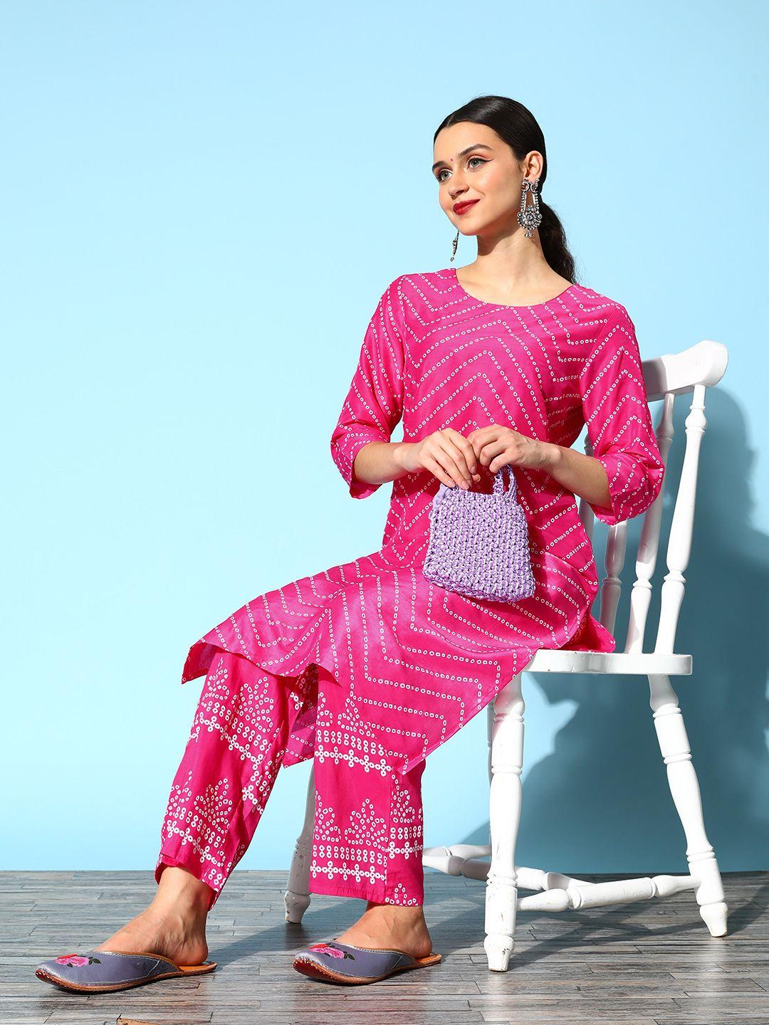 here&now women ethnic motifs polyester fusion bottom kurta set