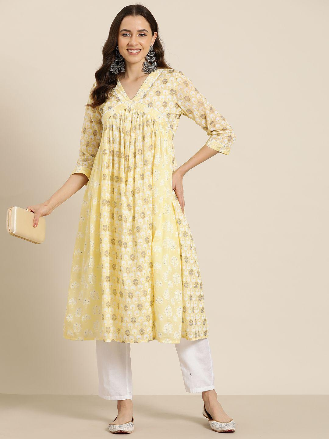 here&now women ethnic motifs printed a-line kurta