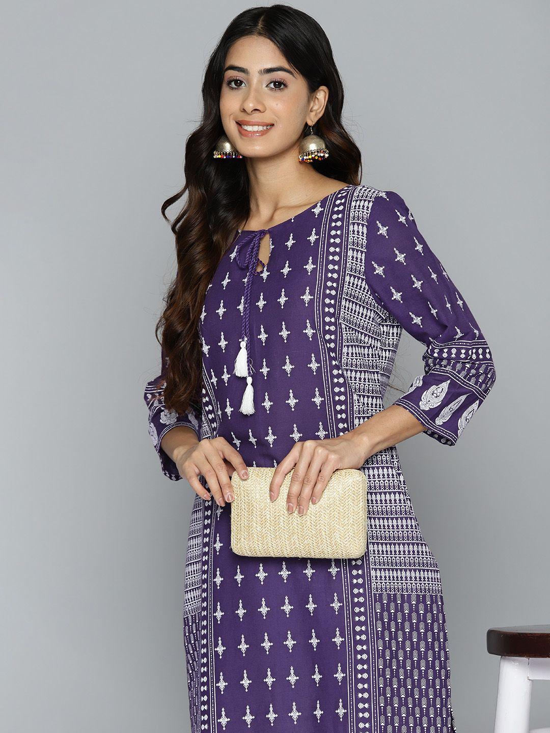 here&now women ethnic motifs printed cotton kurta