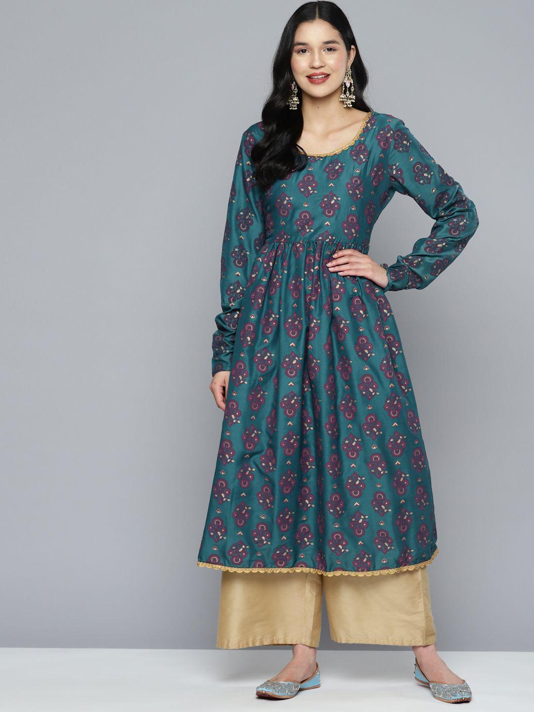 here&now women ethnic motifs printed gotta patti floral anarkali kurta