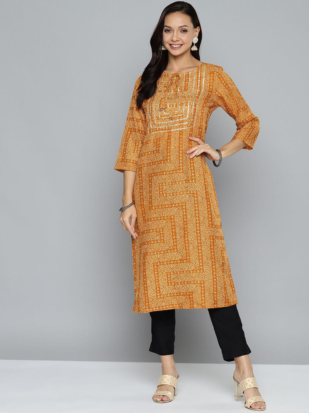 here&now women ethnic motifs printed gotta patti kurta