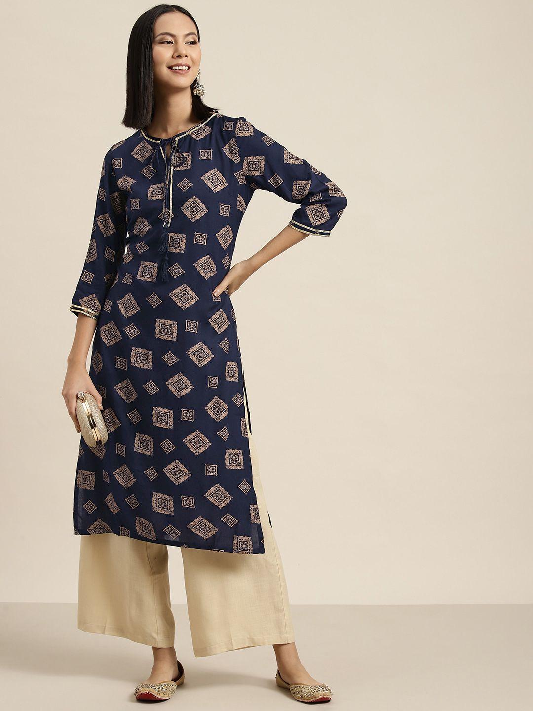 here&now women ethnic motifs printed gotta patti kurta