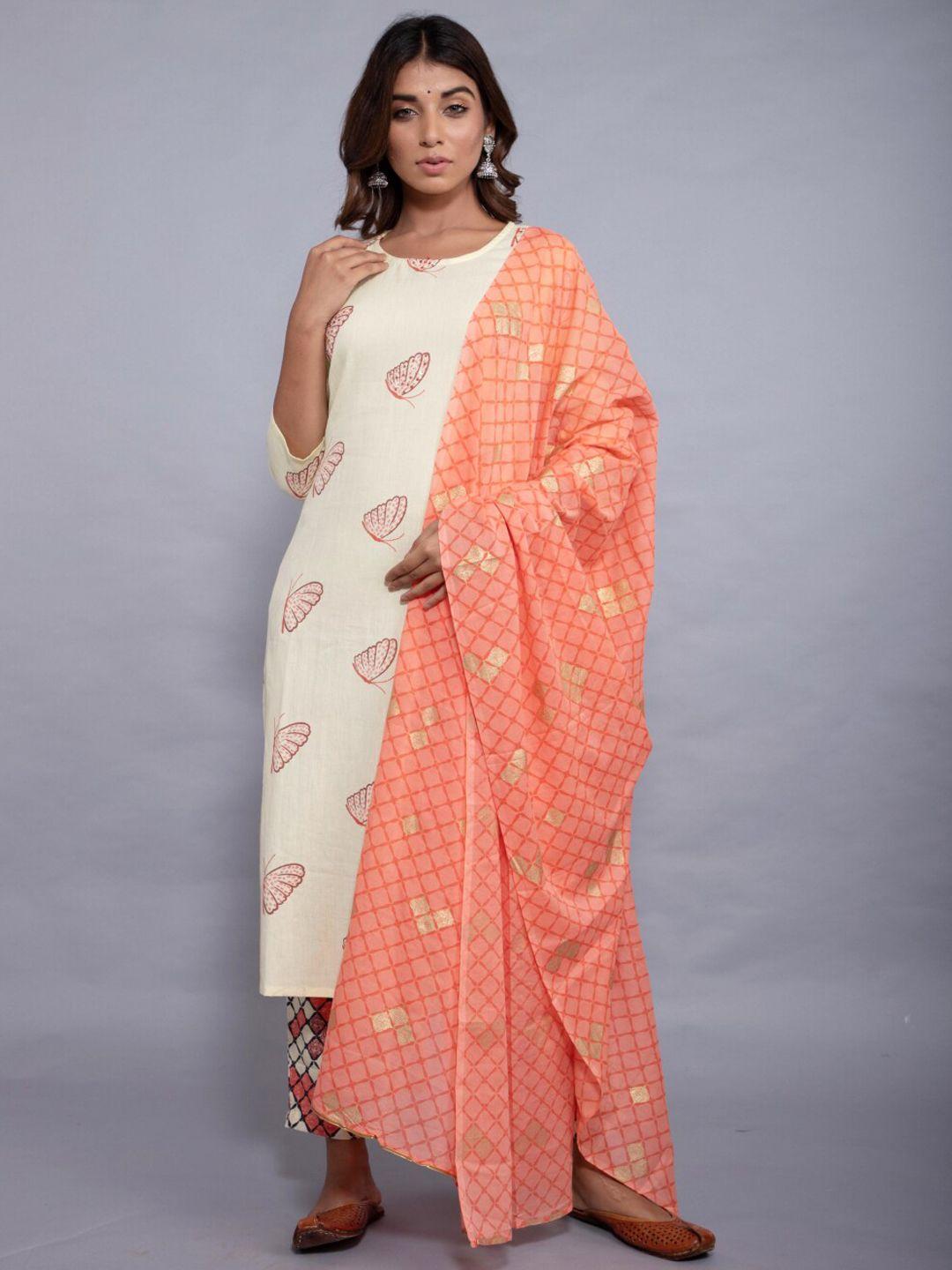 here&now women ethnic motifs printed kurta with trousers & with dupatta
