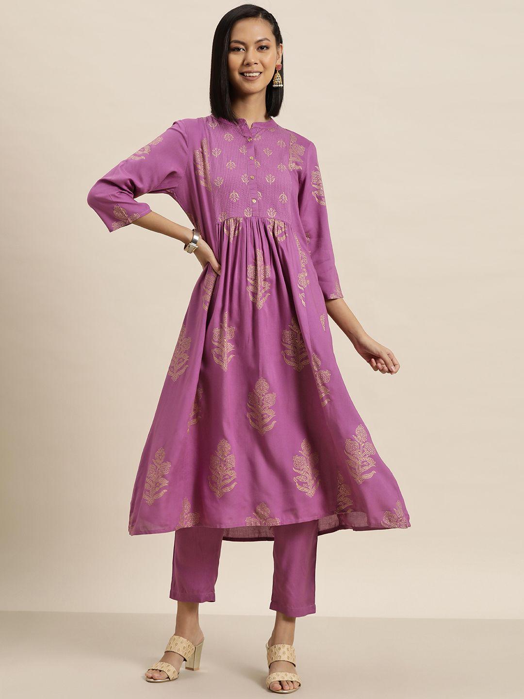 here&now women ethnic motifs printed kurta with trousers
