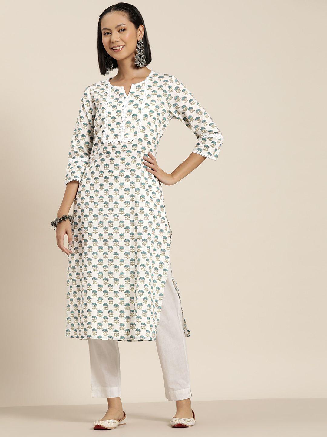 here&now women ethnic motifs printed pure cotton straight kurta