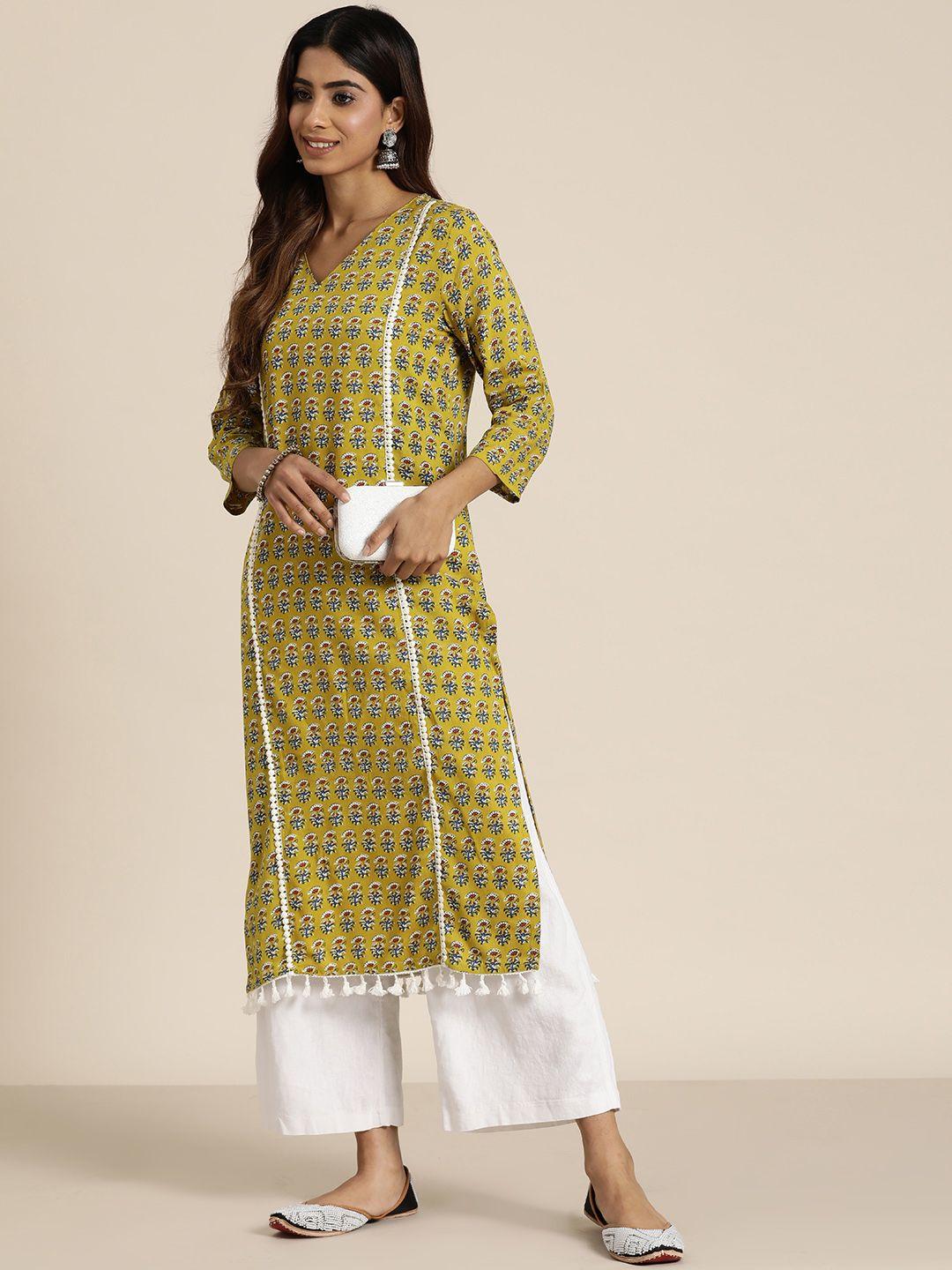 here&now women ethnic motifs printed thread work kurta