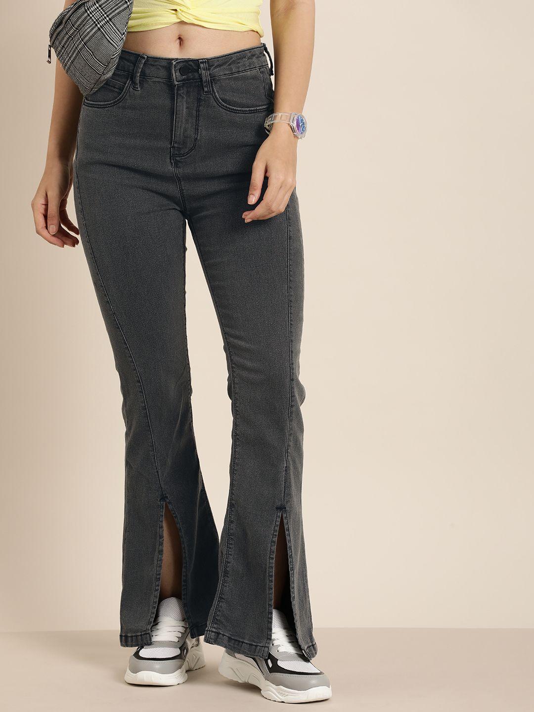 here&now women flared fit high-rise light fade stretchable jeans