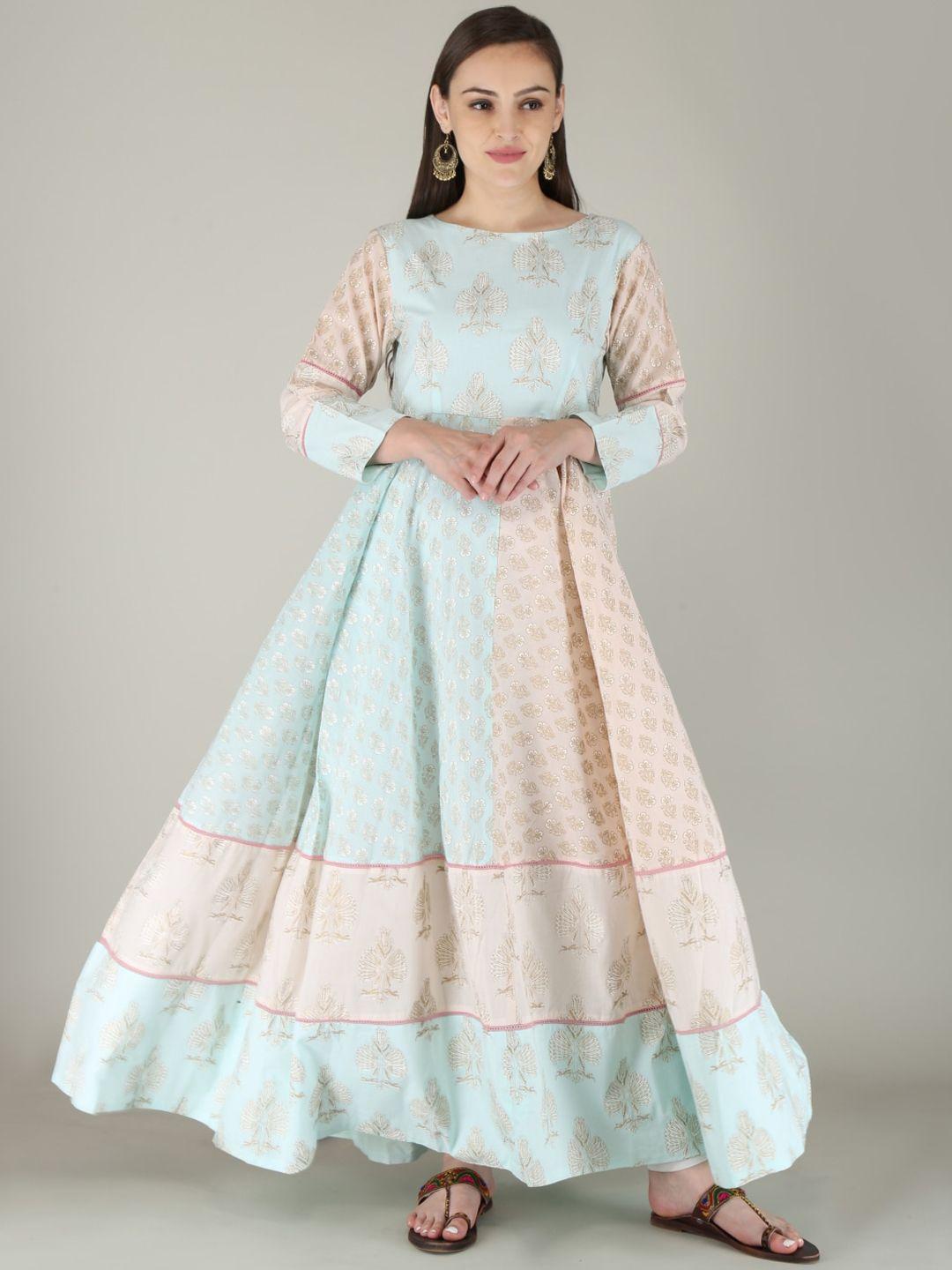 here&now women floral anarkali cotton kurta