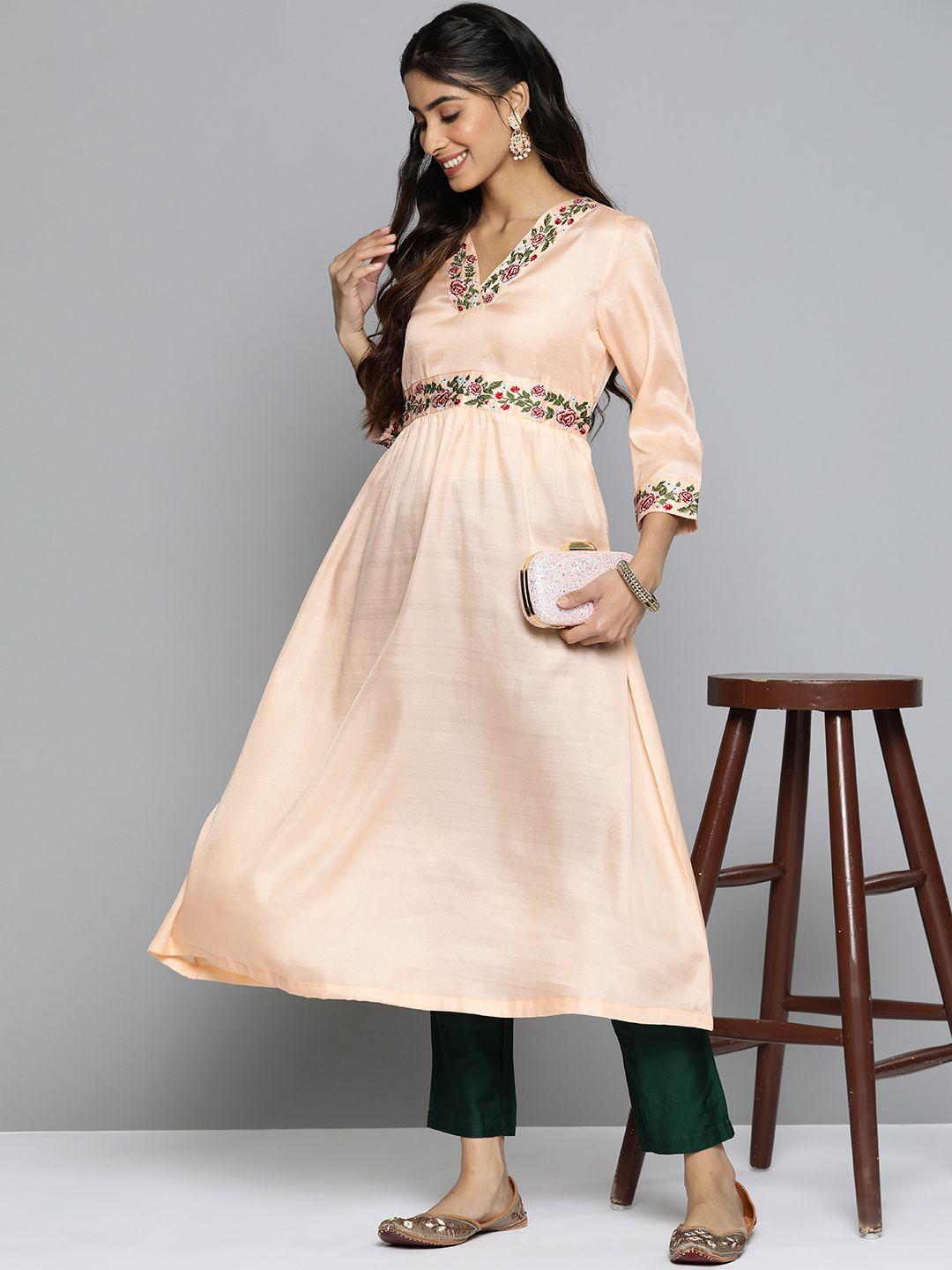 here&now women floral embroidered empire a-line kurta