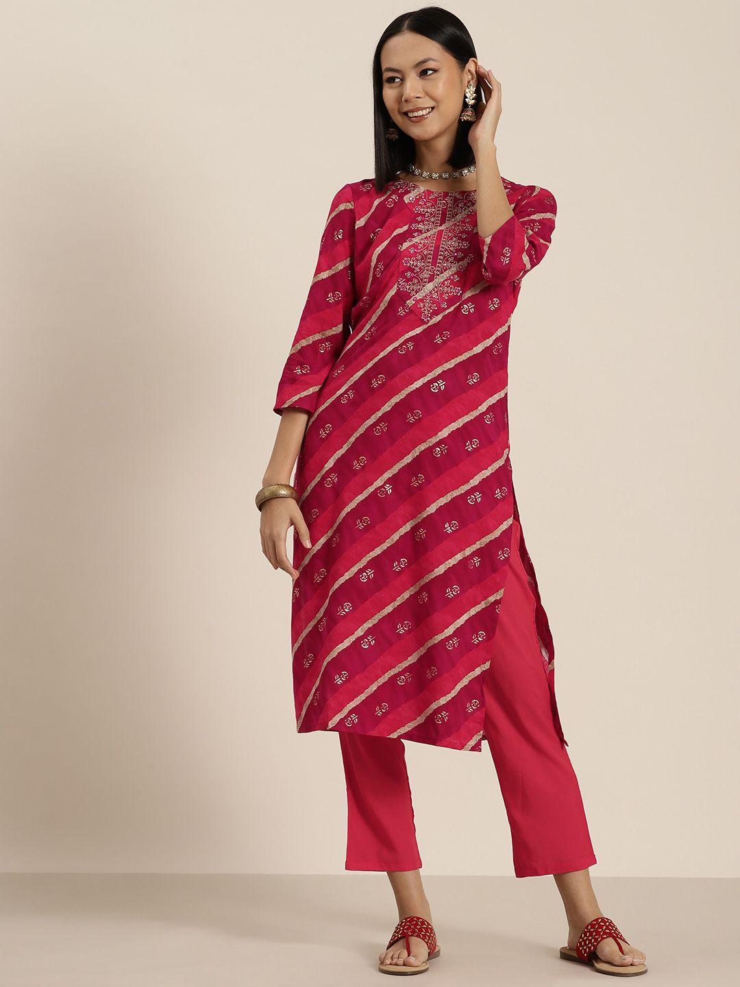 here&now women floral embroidered mirror work kurta