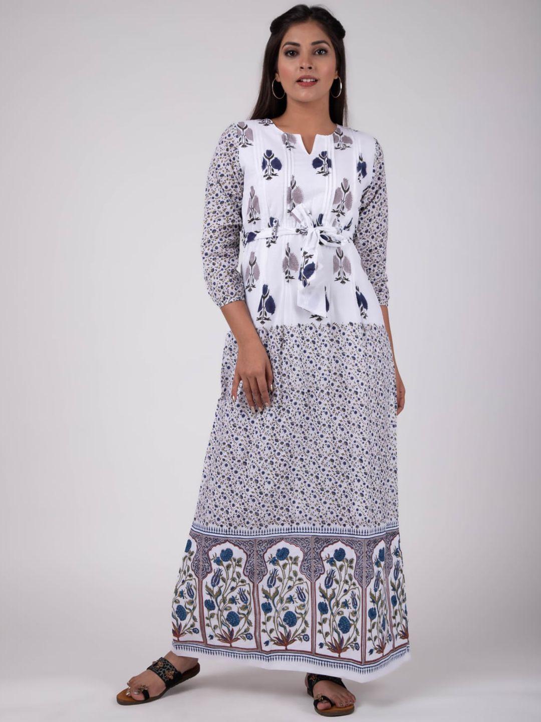 here&now women floral printed a-line cotton ethnic dresses