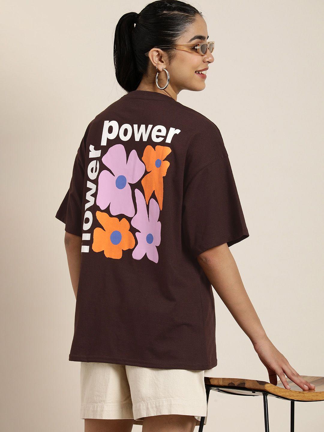 here&now women floral printed drop-shoulder sleeves oversized t-shirt