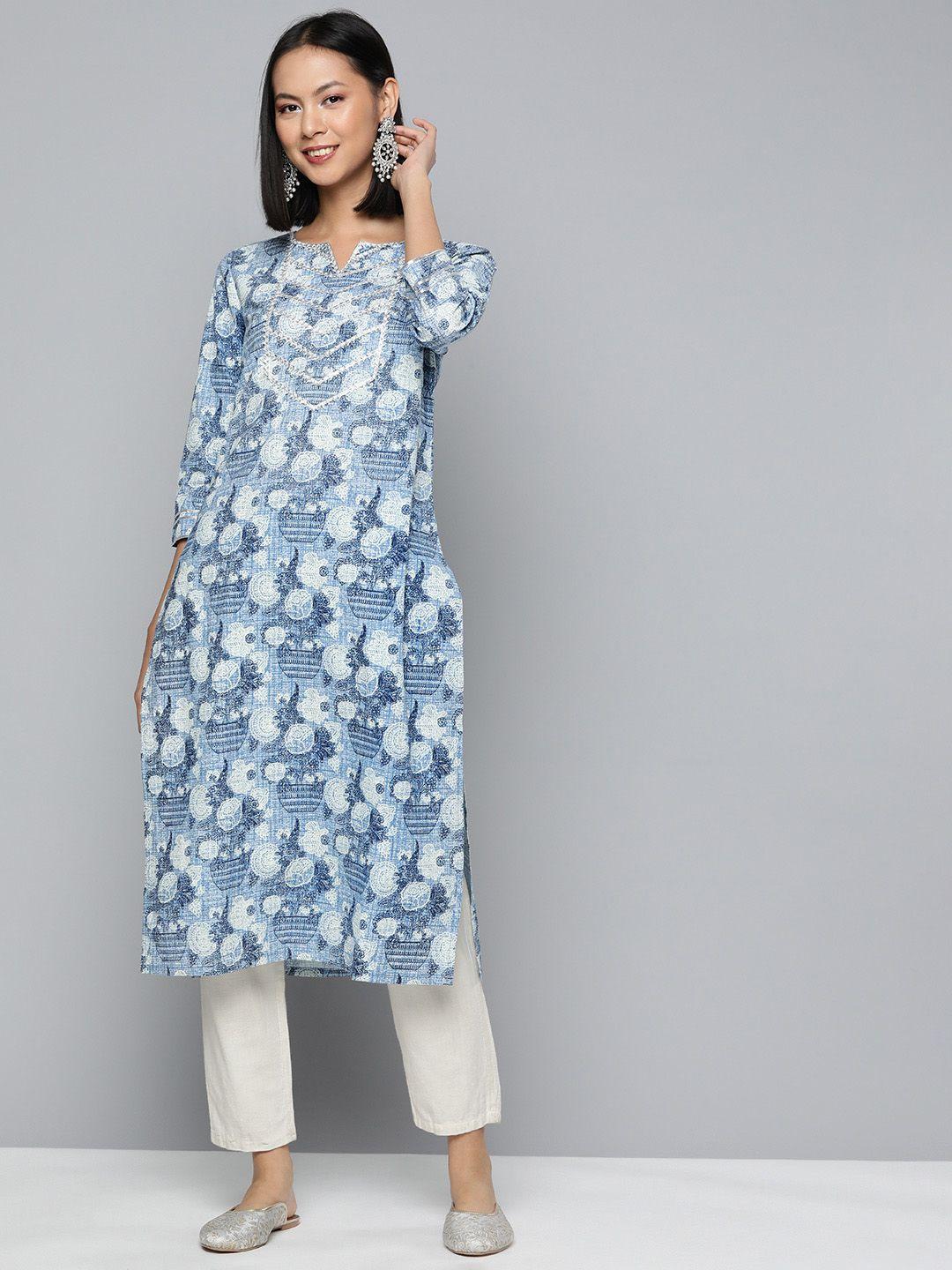 here&now women floral printed gotta patti kurta