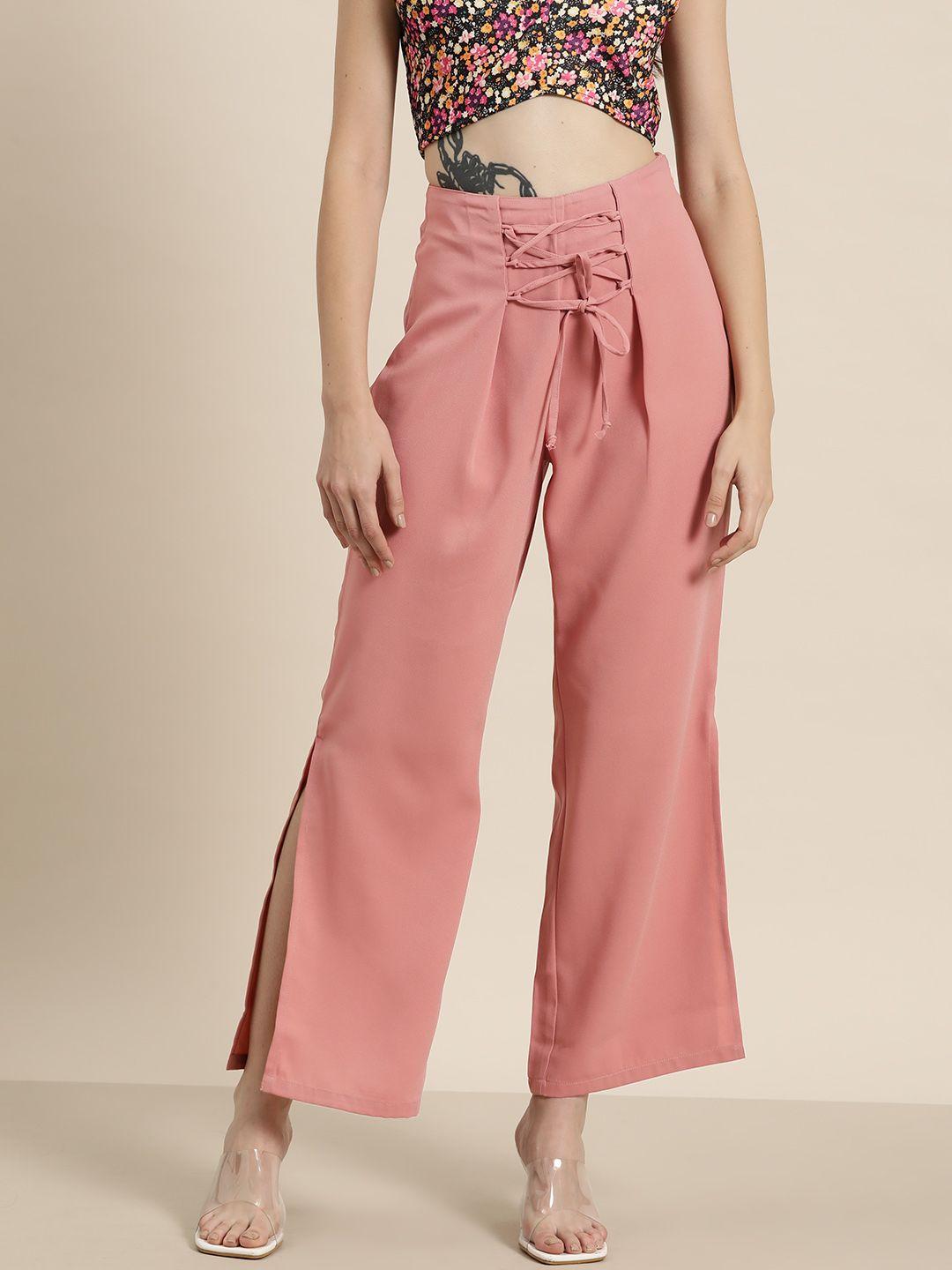 here&now women front lace-up pleated trousers