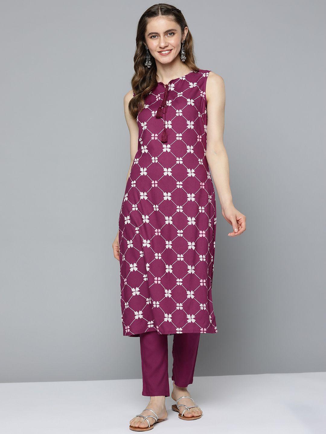 here&now women gorgeous purple  fluid tie-up kurta