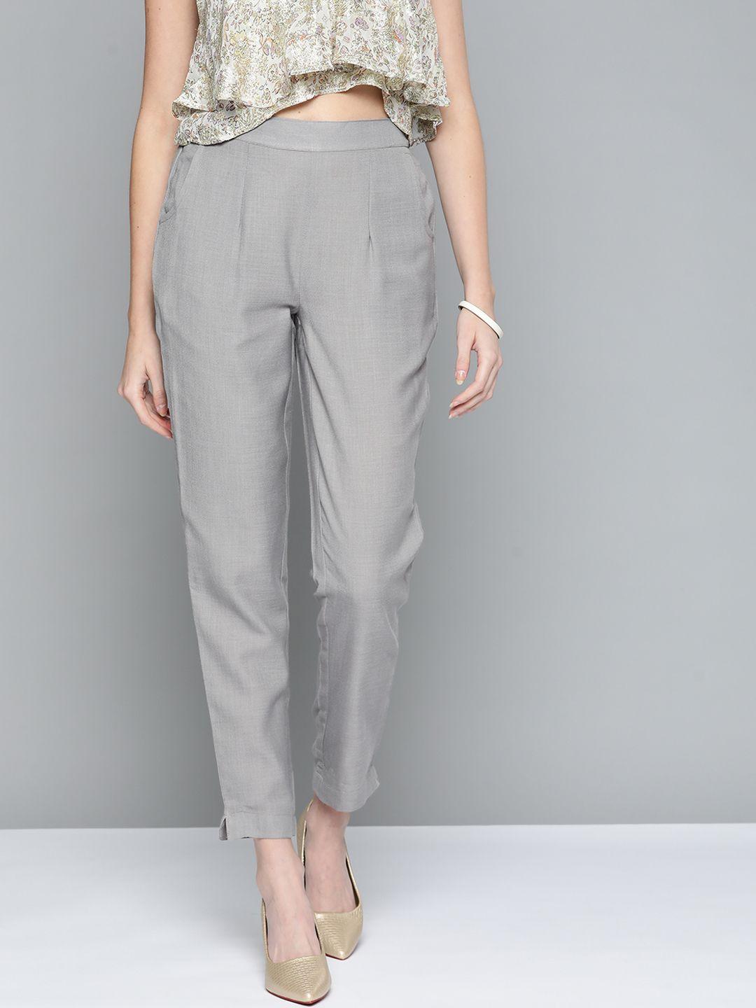 here&now women grey straight fit high-rise trousers