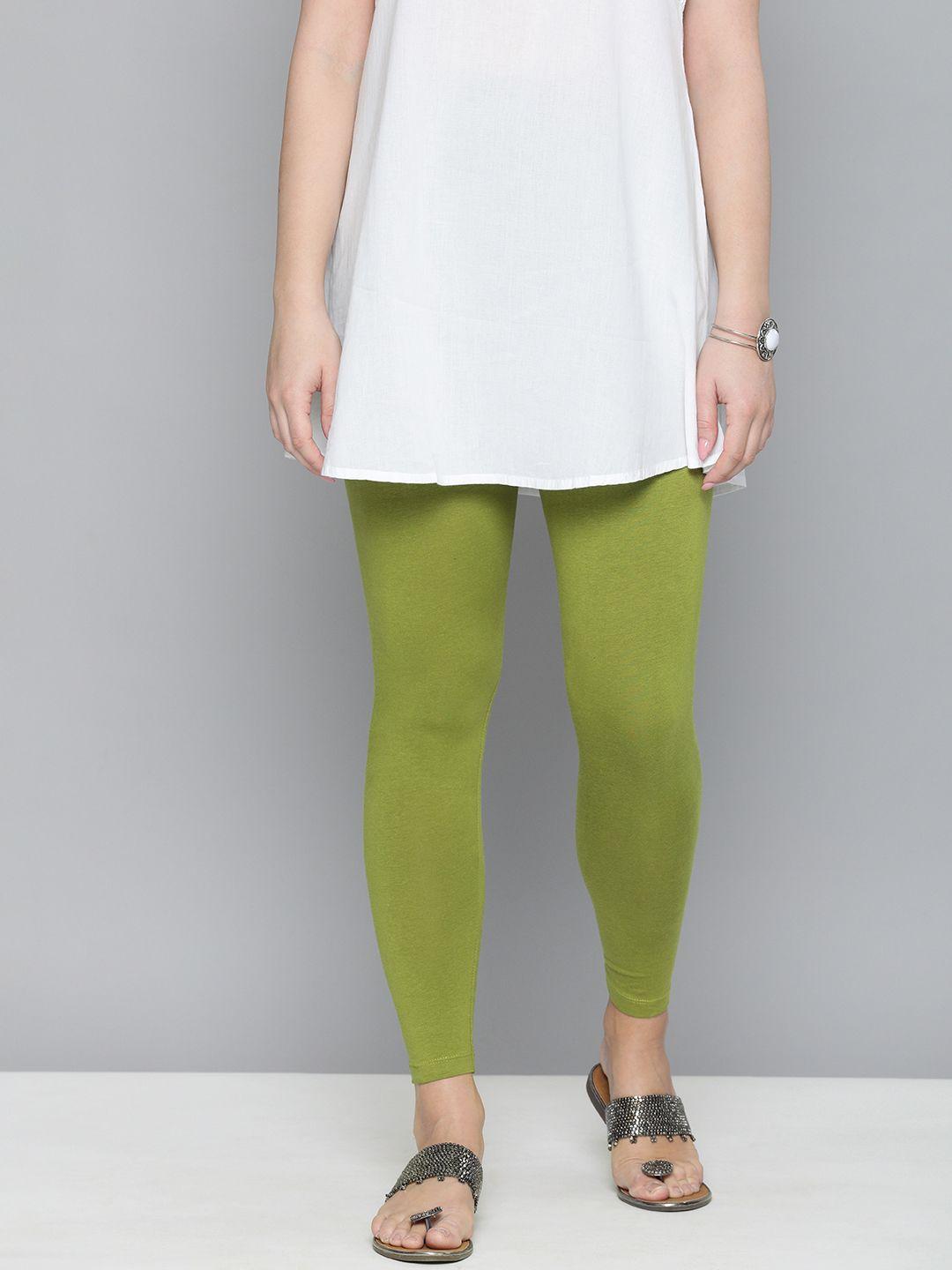 here&now women lime green solid ankle length leggings