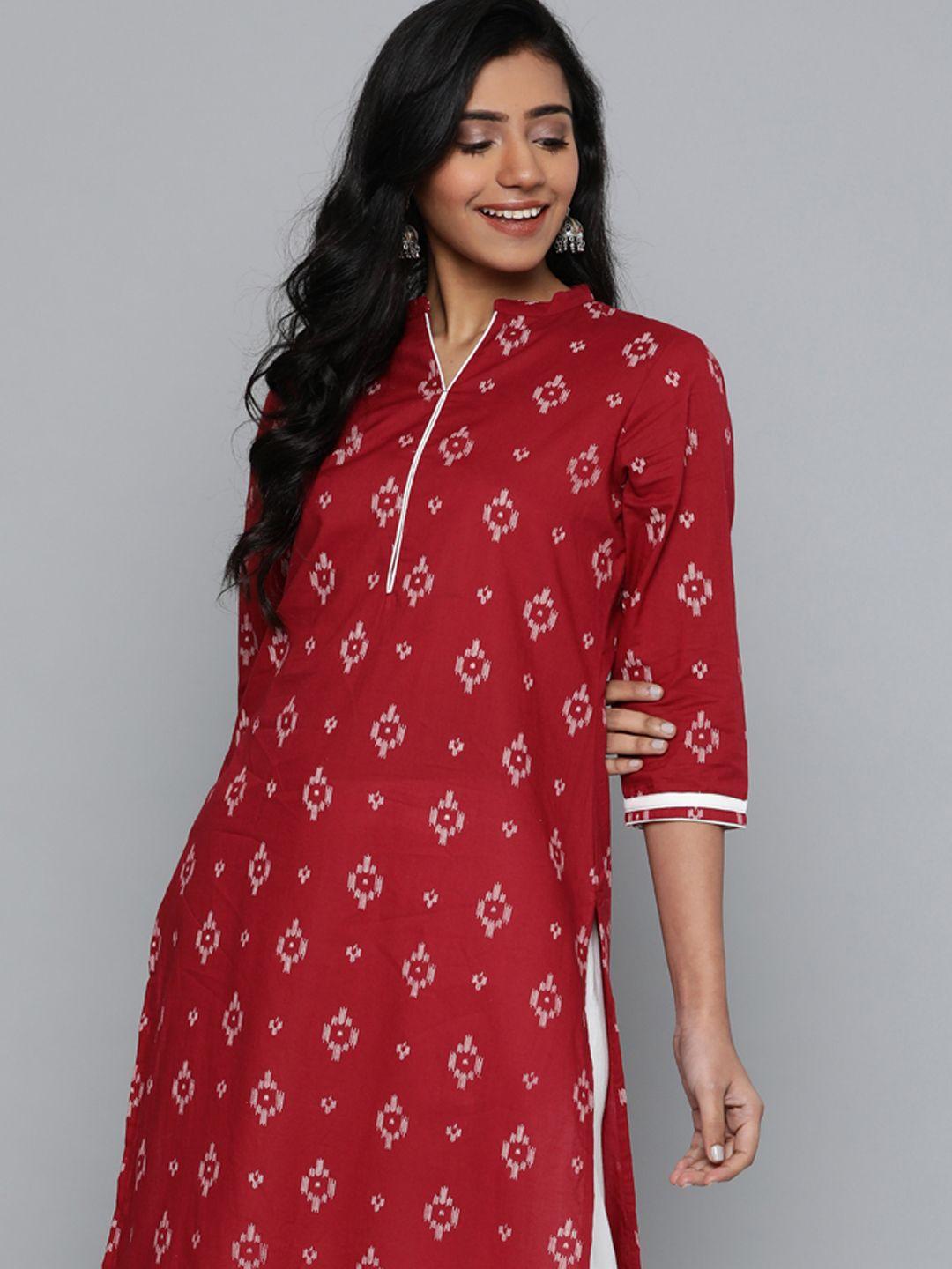 here&now women maroon & white printed straight kurta