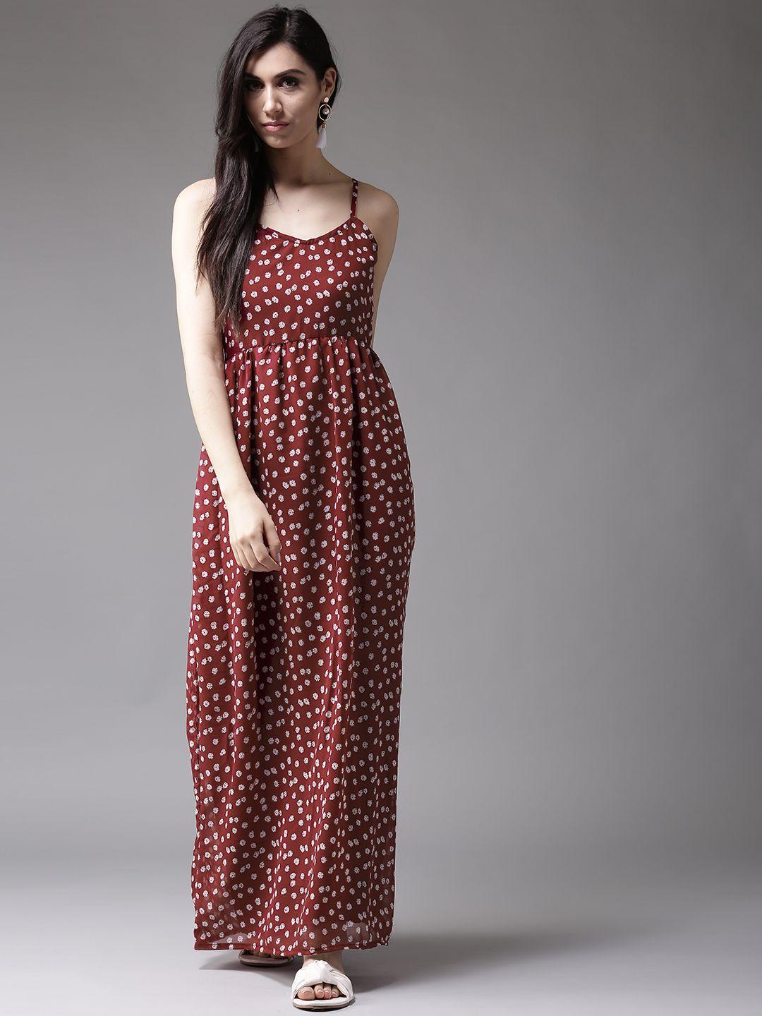 here&now women maroon printed maxi dress