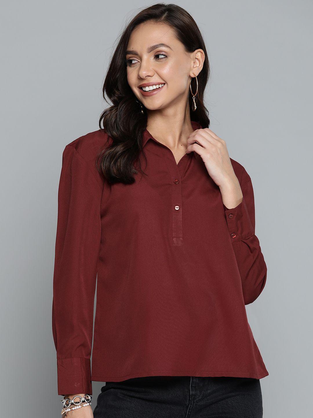here&now women maroon shirt-style top