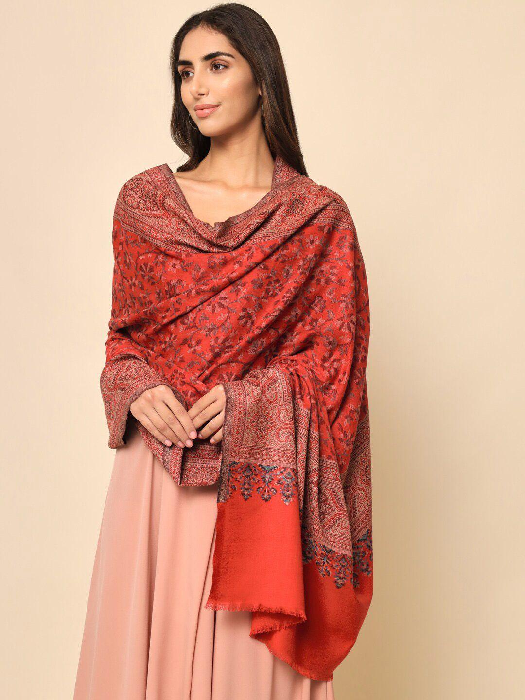 here&now women maroon woven-design shawl