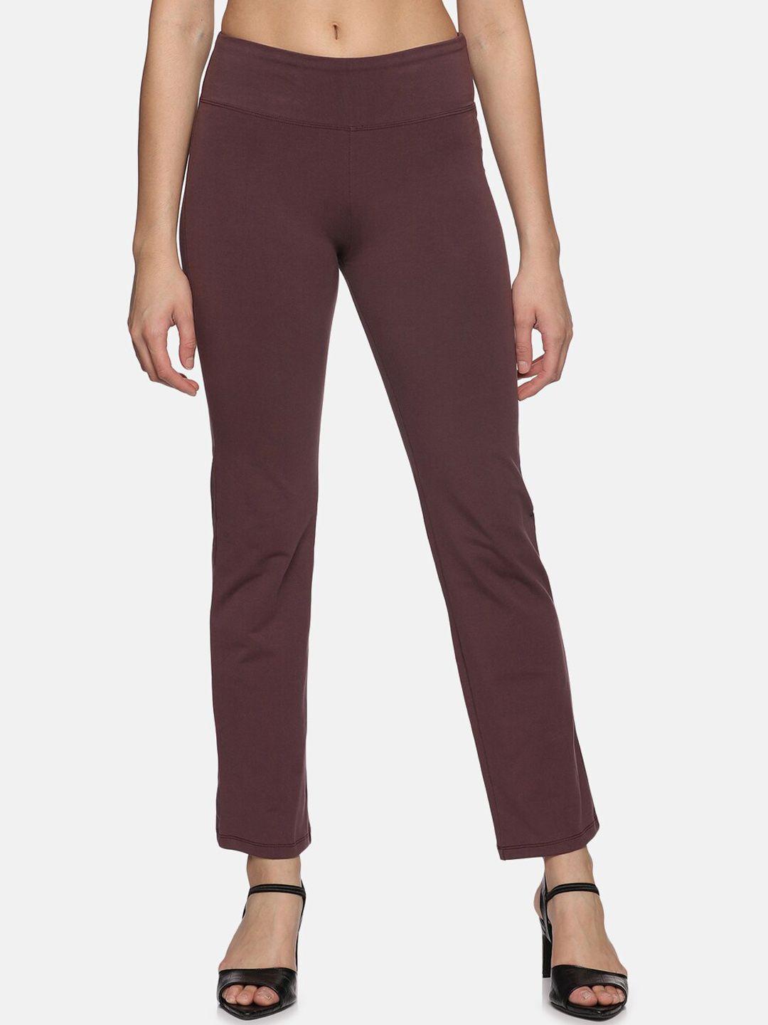 here&now women mid-rise slip-on burgundy relaxed trousers