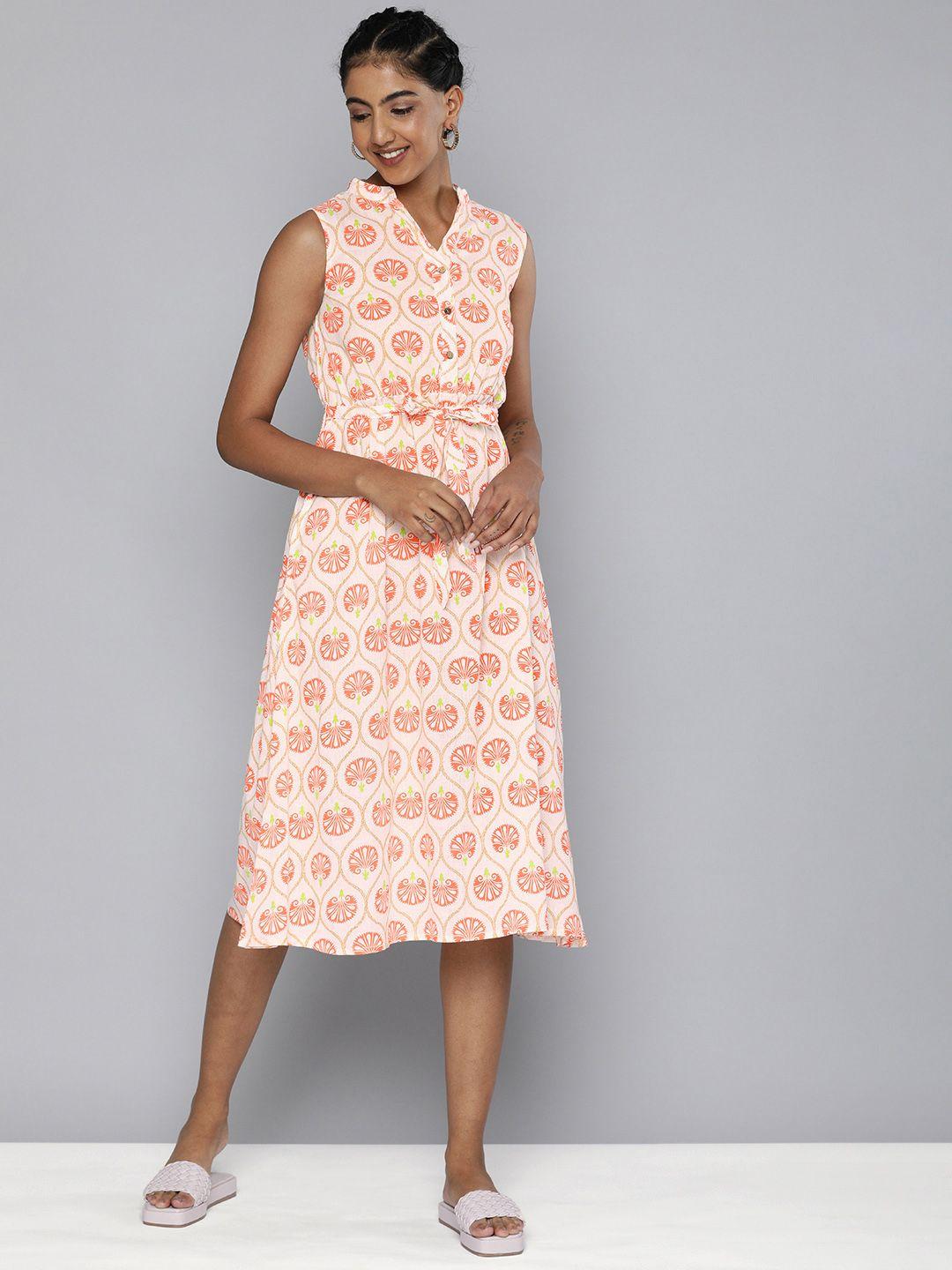 here&now women multicoloured printed a-line midi dress