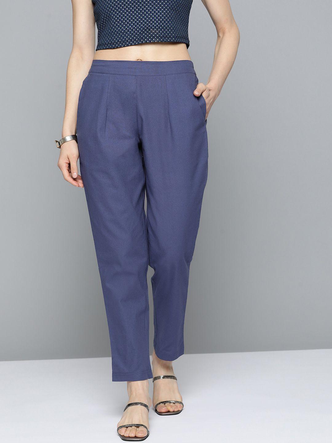 here&now women navy blue pleated trousers