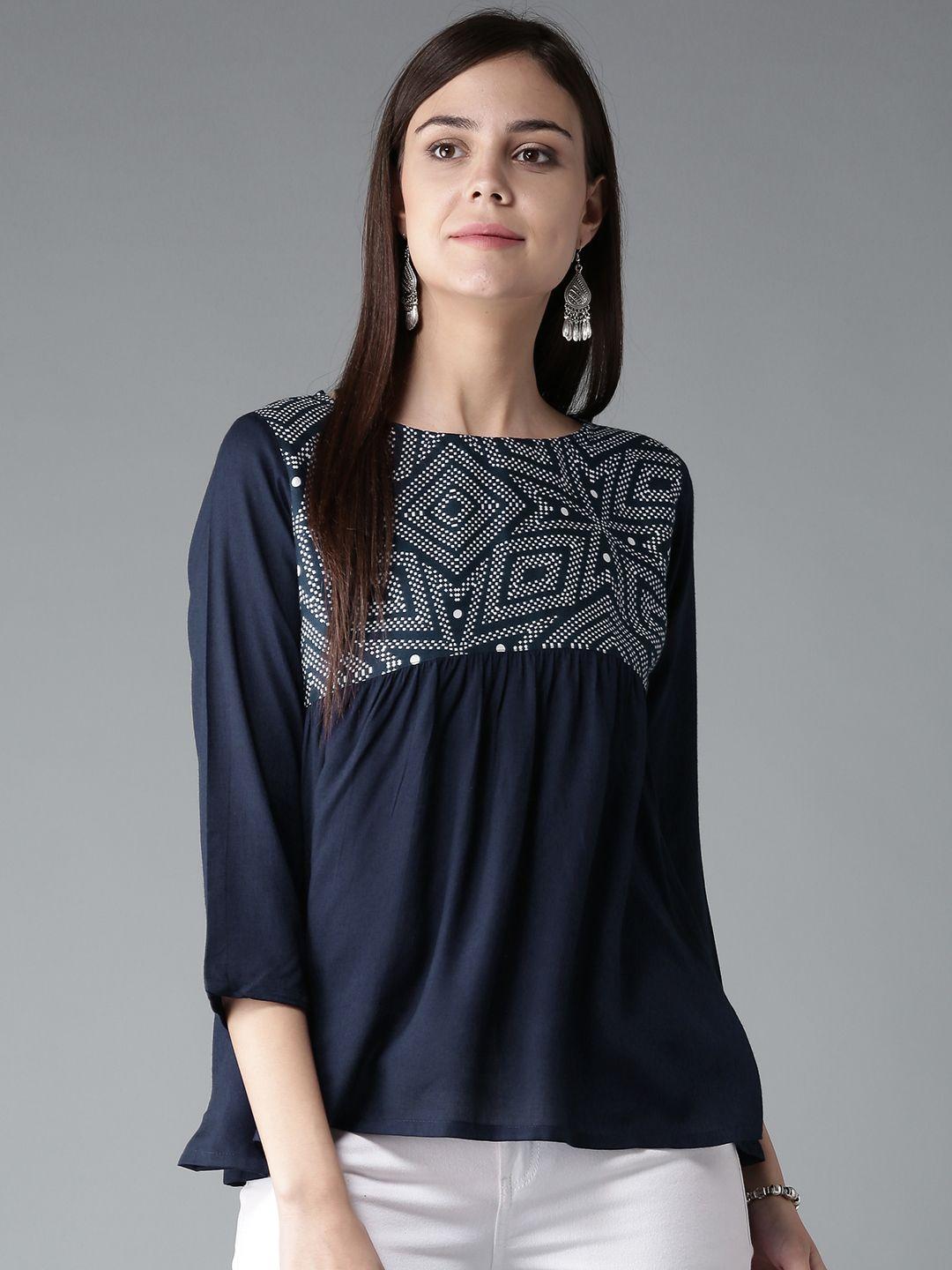 here&now women navy printed a-line top