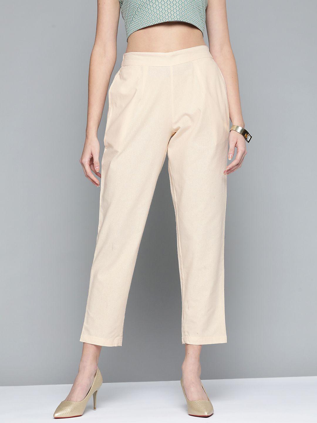 here&now women off white straight fit high-rise trousers