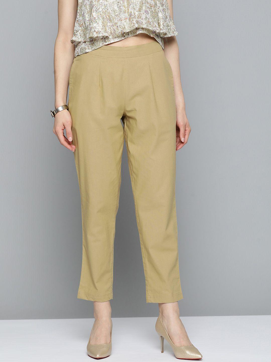 here&now women olive green pleated trousers