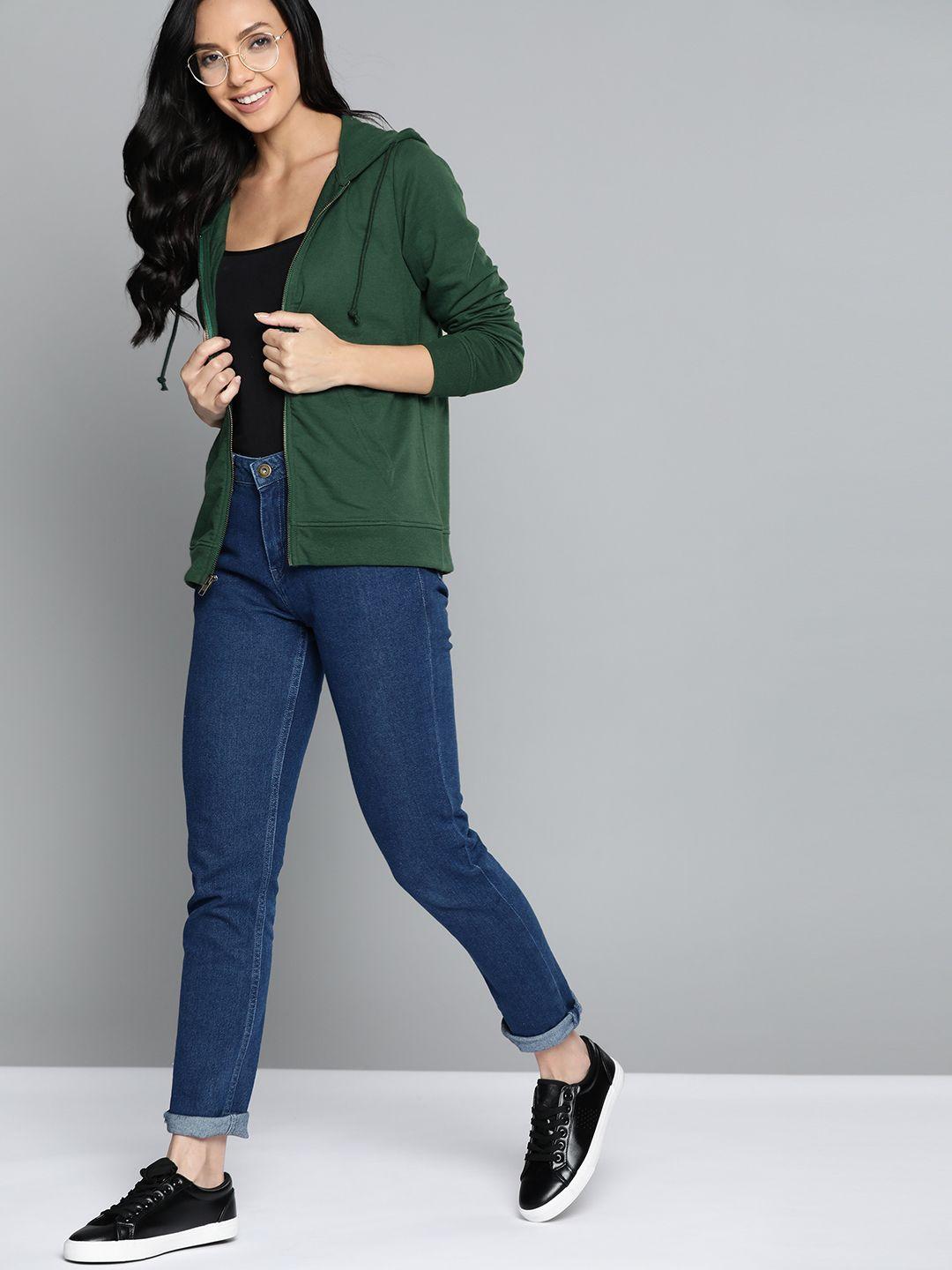 here&now women olive green solid sweatshirt