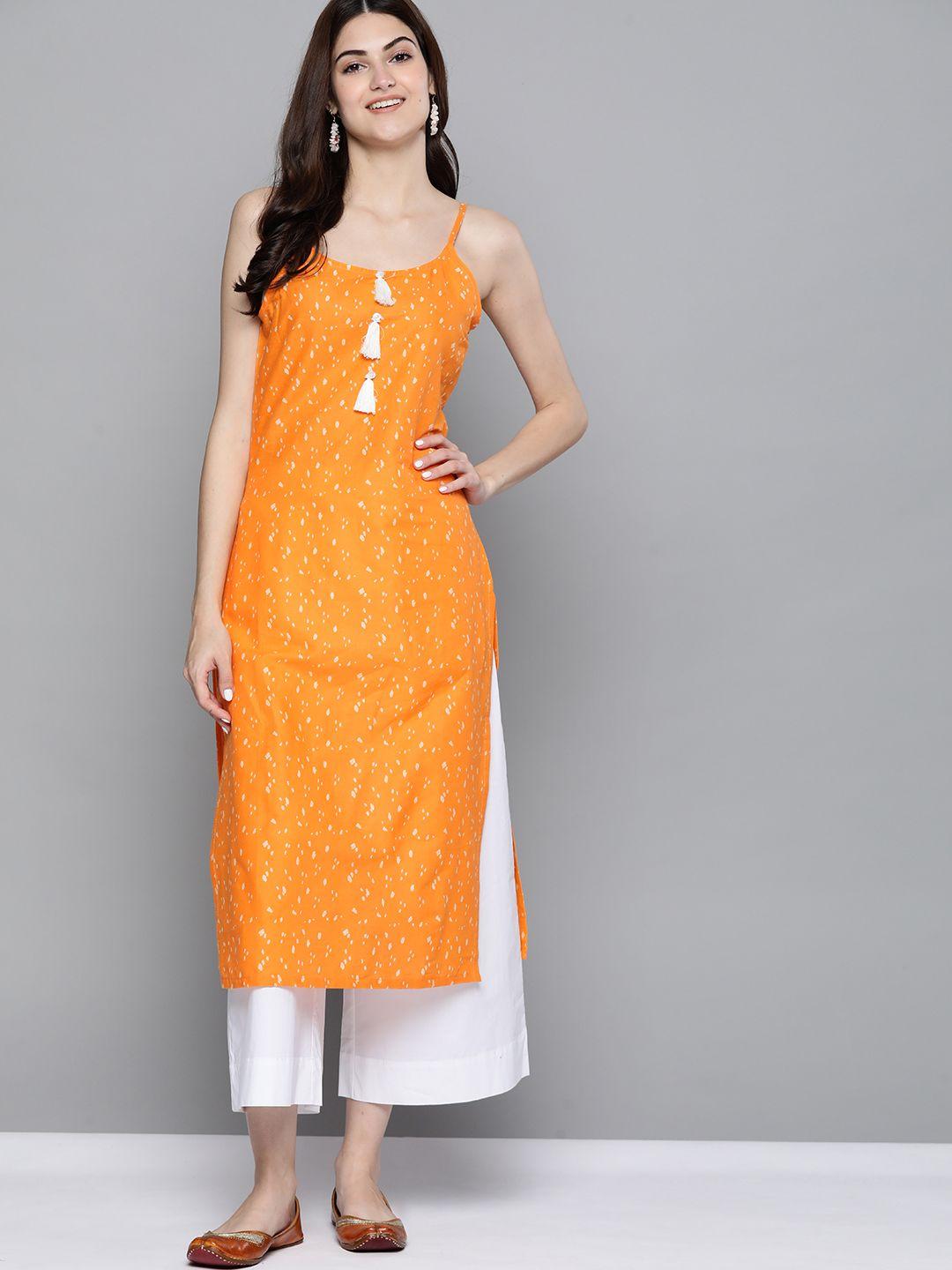 here&now women orange printed kurta