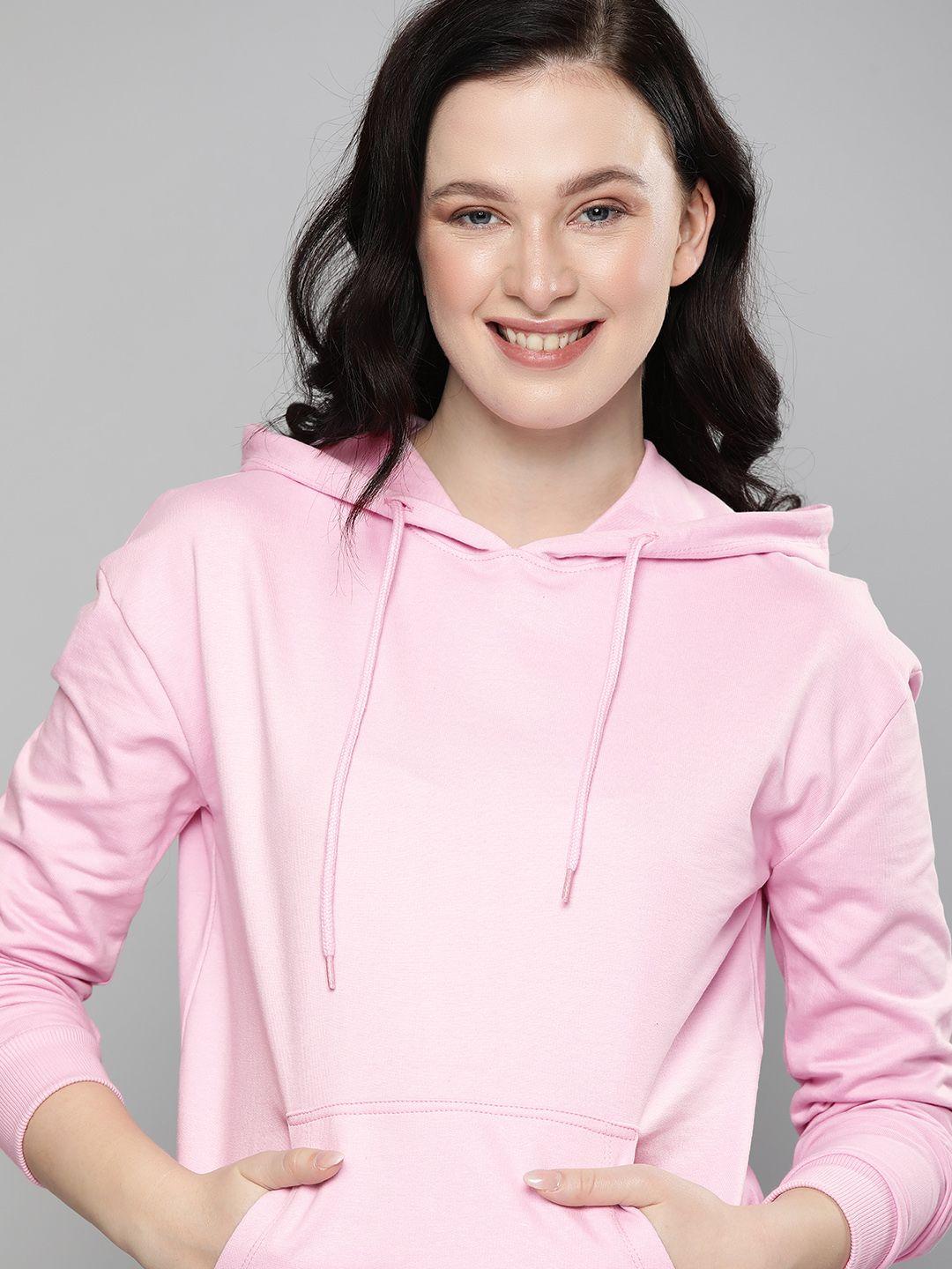 here&now women pink  pure cotton hooded sweatshirt