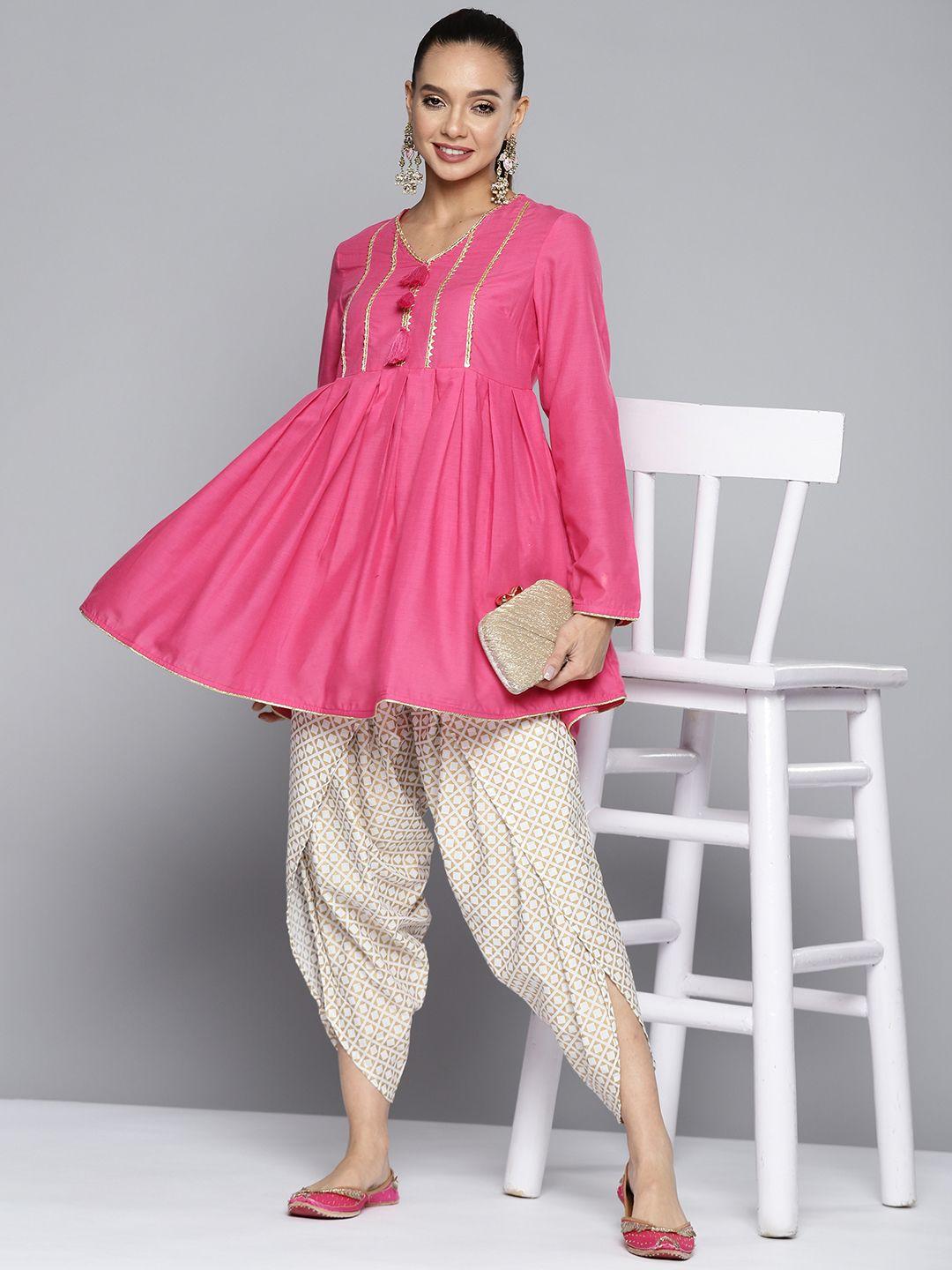 here&now women pink empire gotta patti kurta with dhoti pants