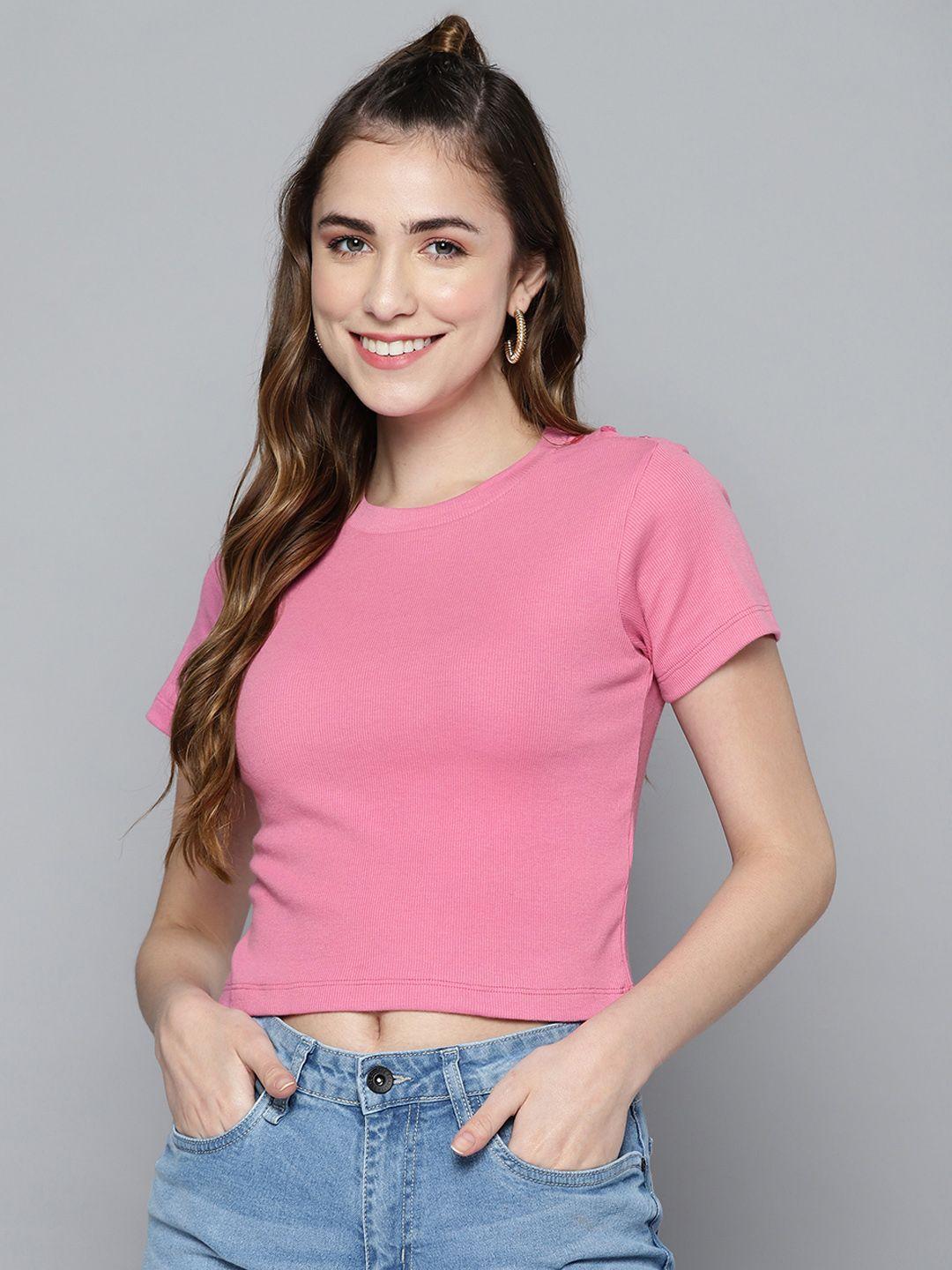 here&now women pink ribbed crop top