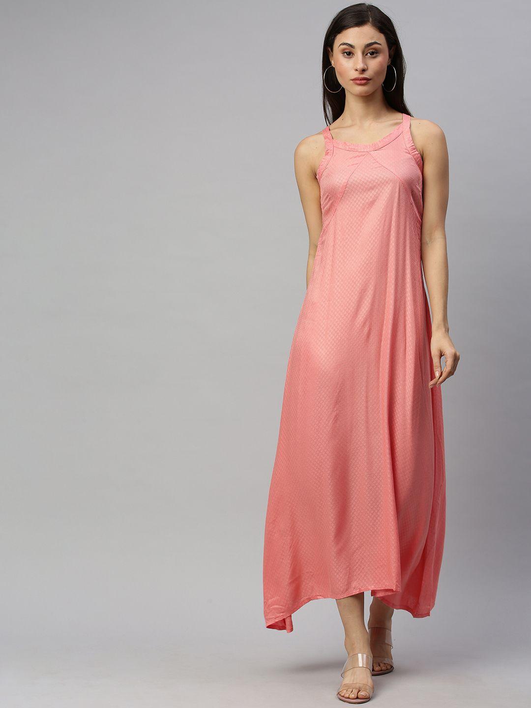 here&now women pink self design a-line dress