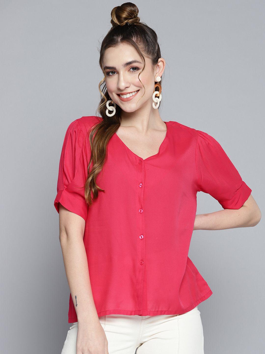 here&now women pink solid shirt style top