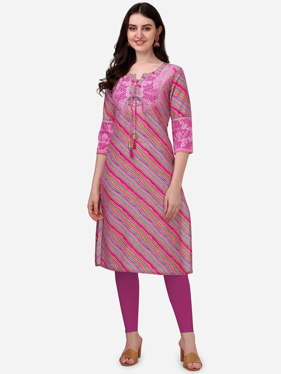 here&now women pink striped keyhole neck gotta patti kurta