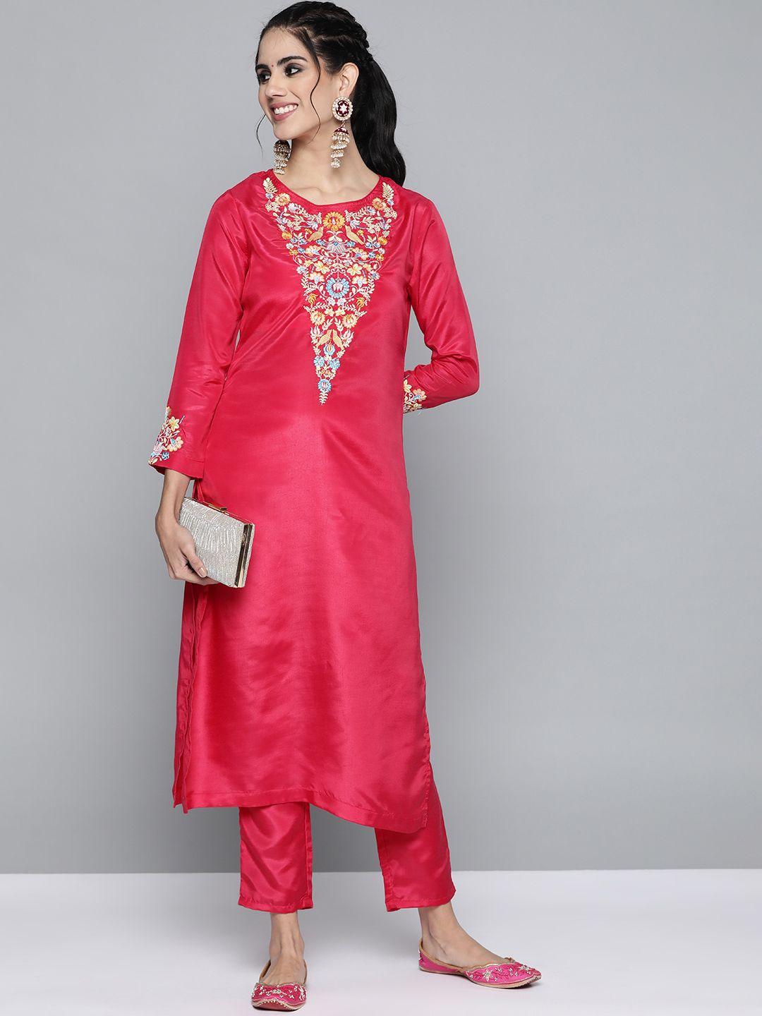 here&now women pink yoke design kurta with trousers