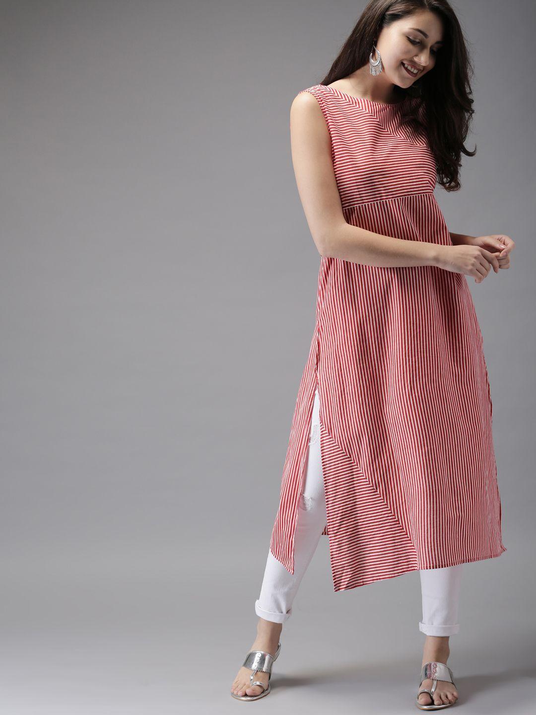 here&now women pinstripes & side slits straight cotton kurta