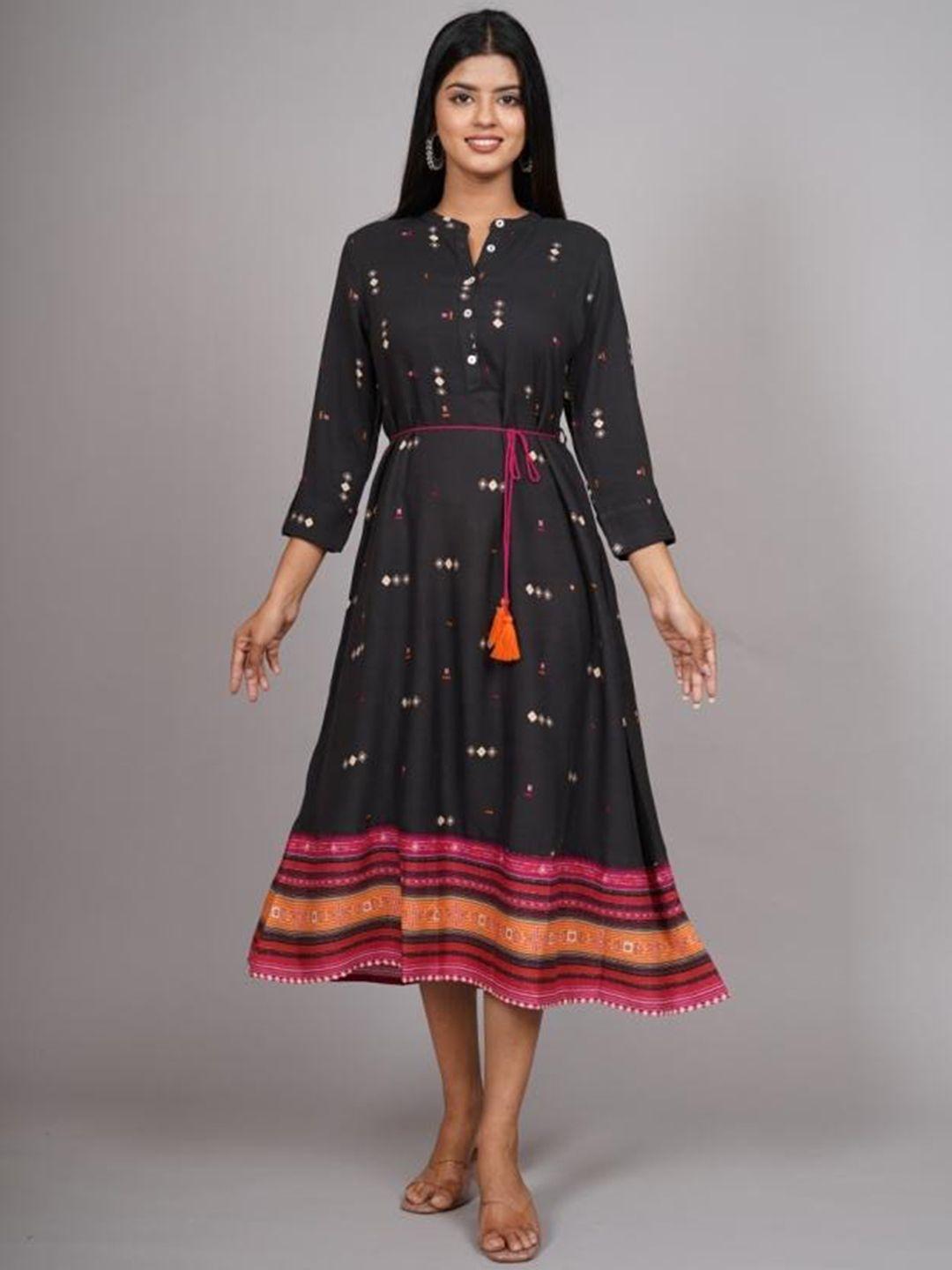 here&now women plus size black printed ethnic dresse