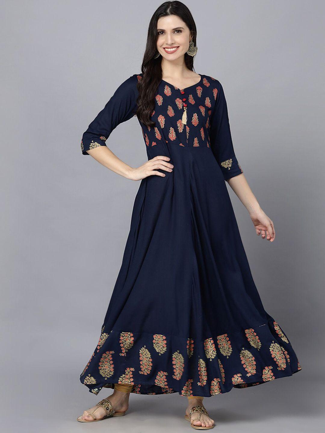 here&now women printed fit & flare ethnic dress