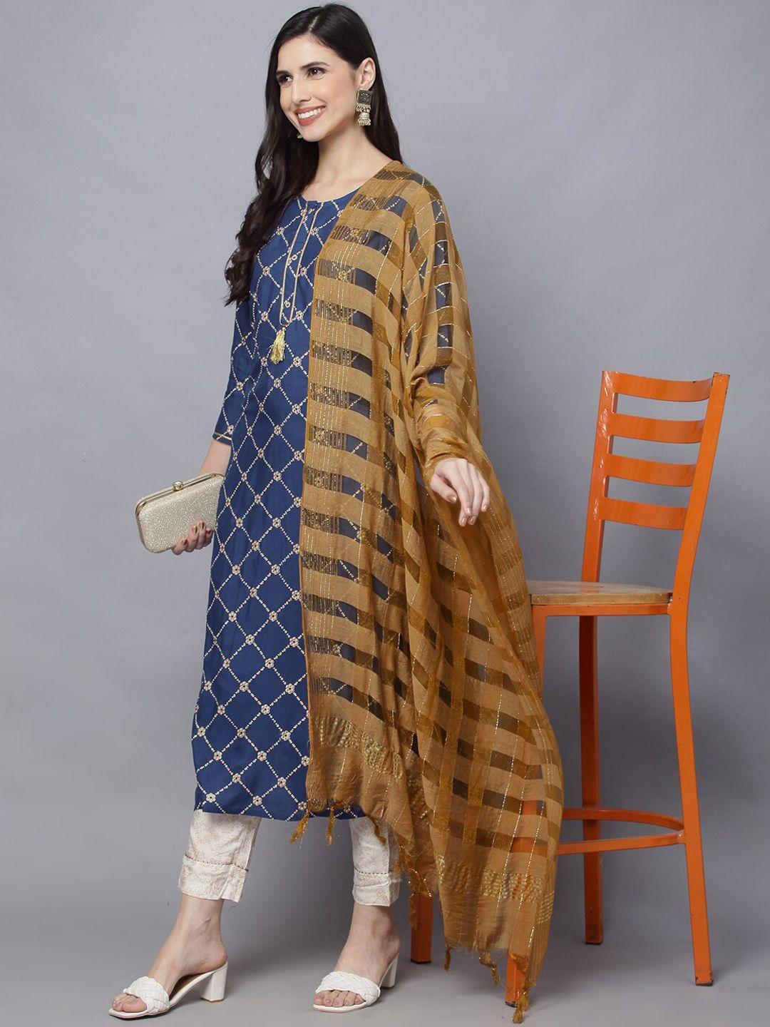 here&now women printed kurta with trousers & with dupatta