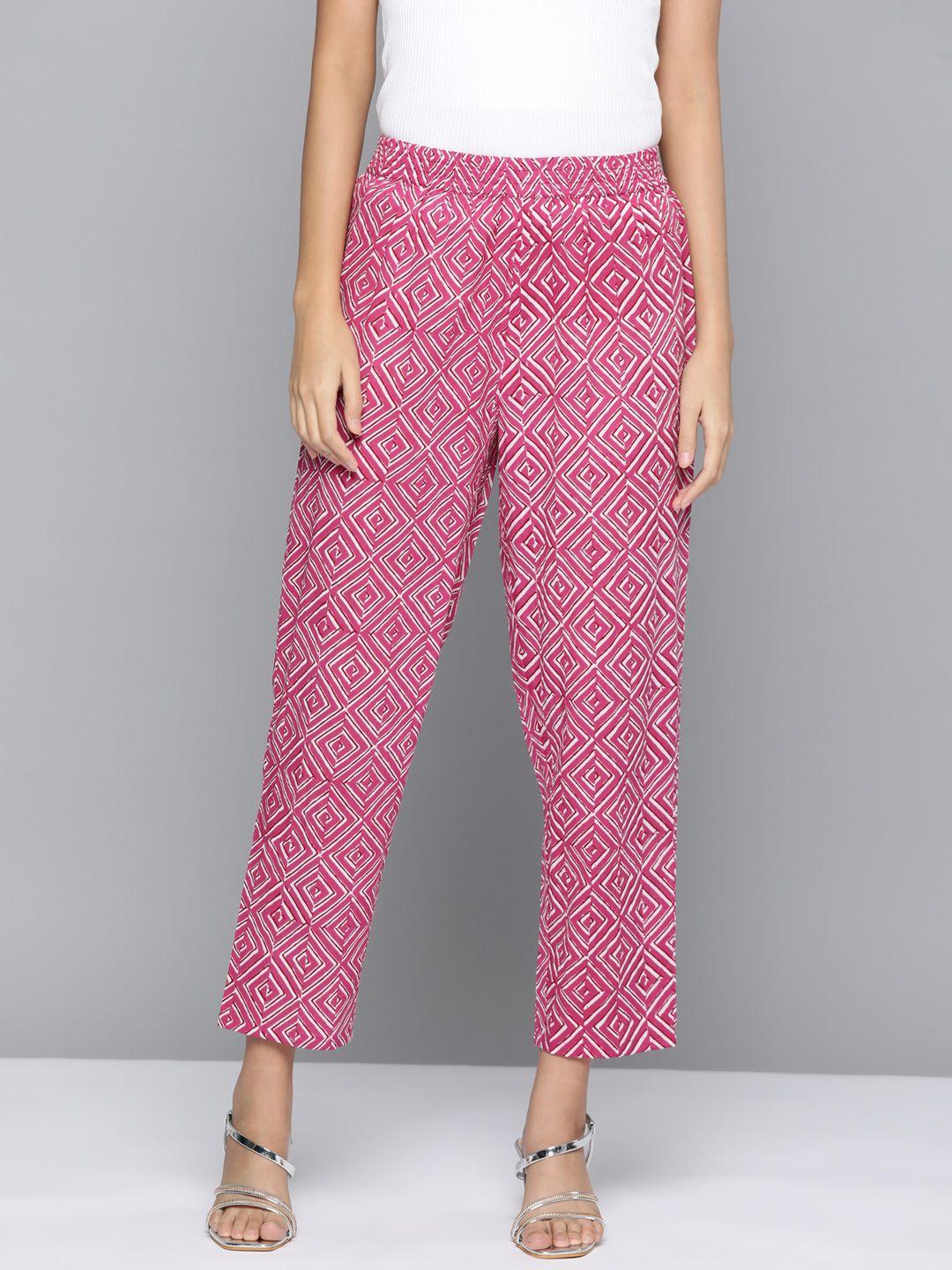 here&now women printed pure cotton cropped trousers