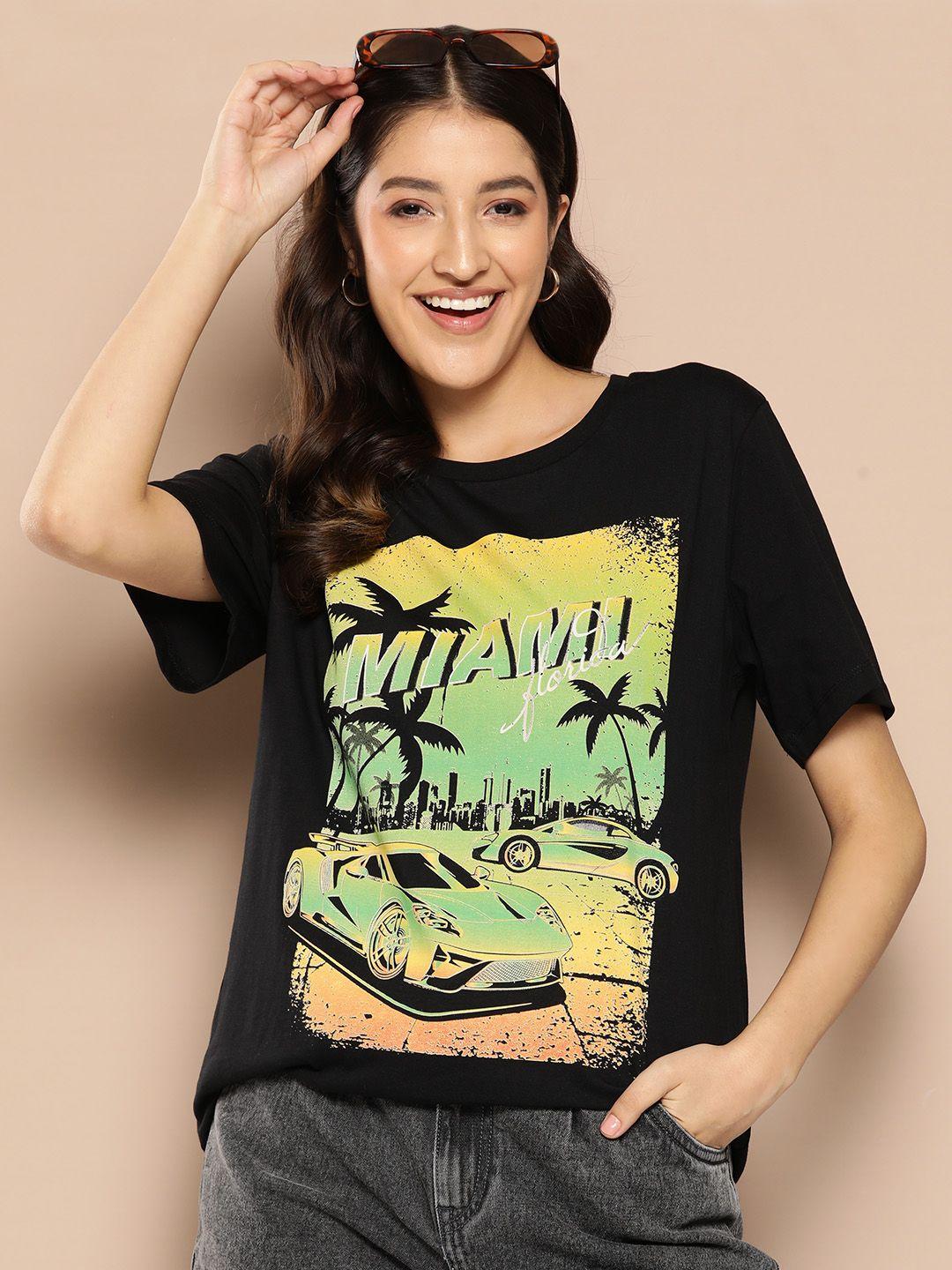 here&now women printed pure cotton t-shirt